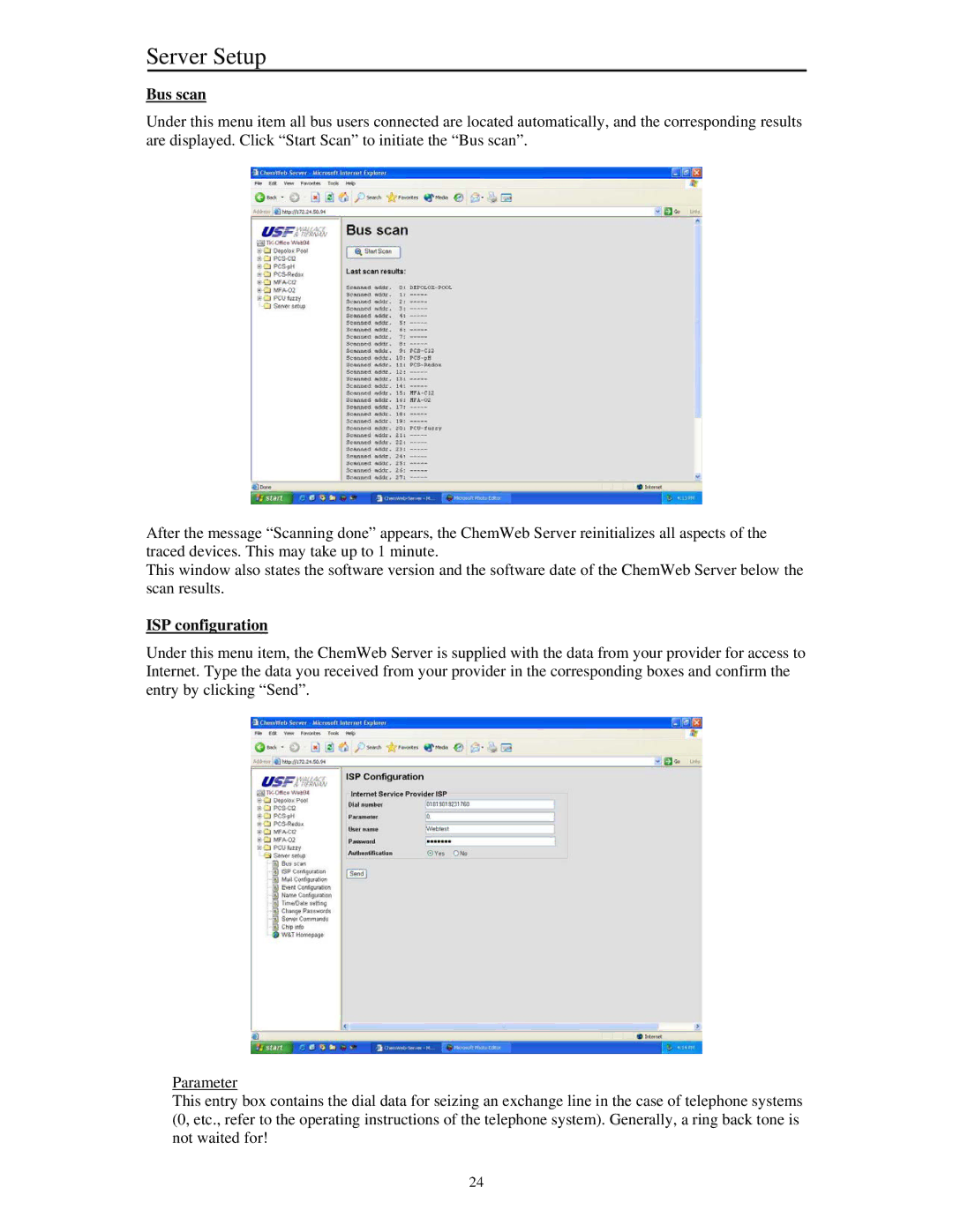 Siemens manual Server Setup, Bus scan, ISP configuration 