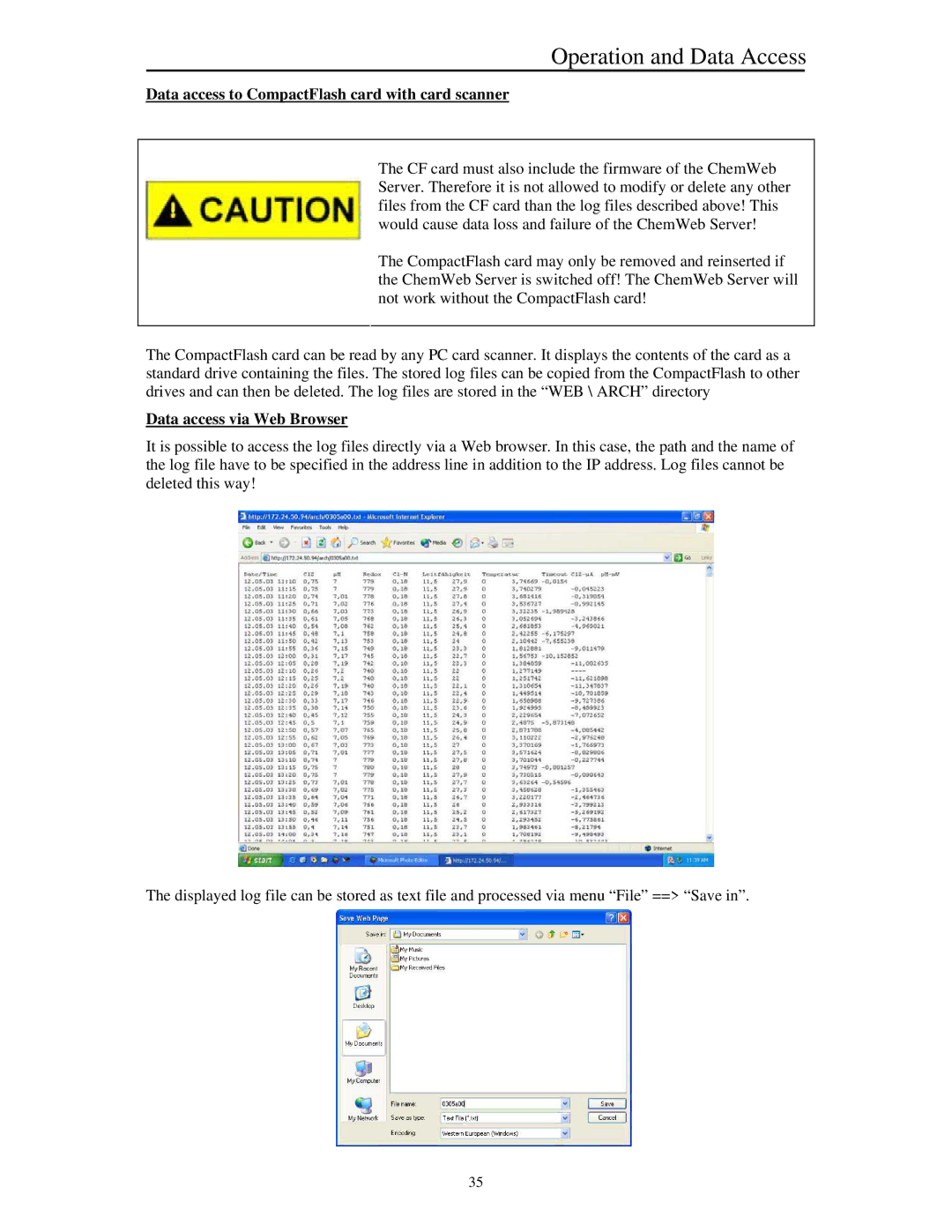 Siemens Server manual Data access to CompactFlash card with card scanner, Data access via Web Browser 