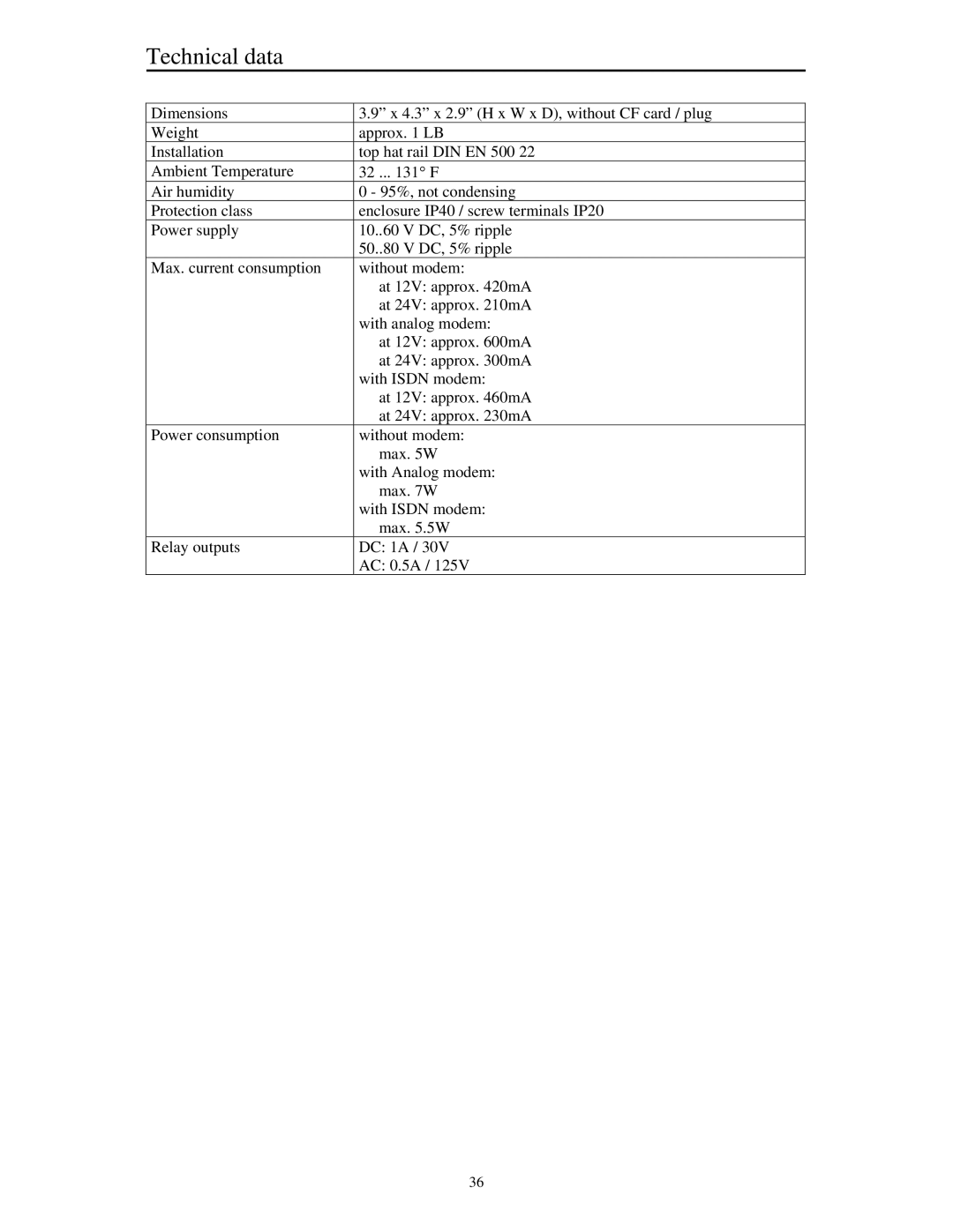 Siemens Server manual Technical data 