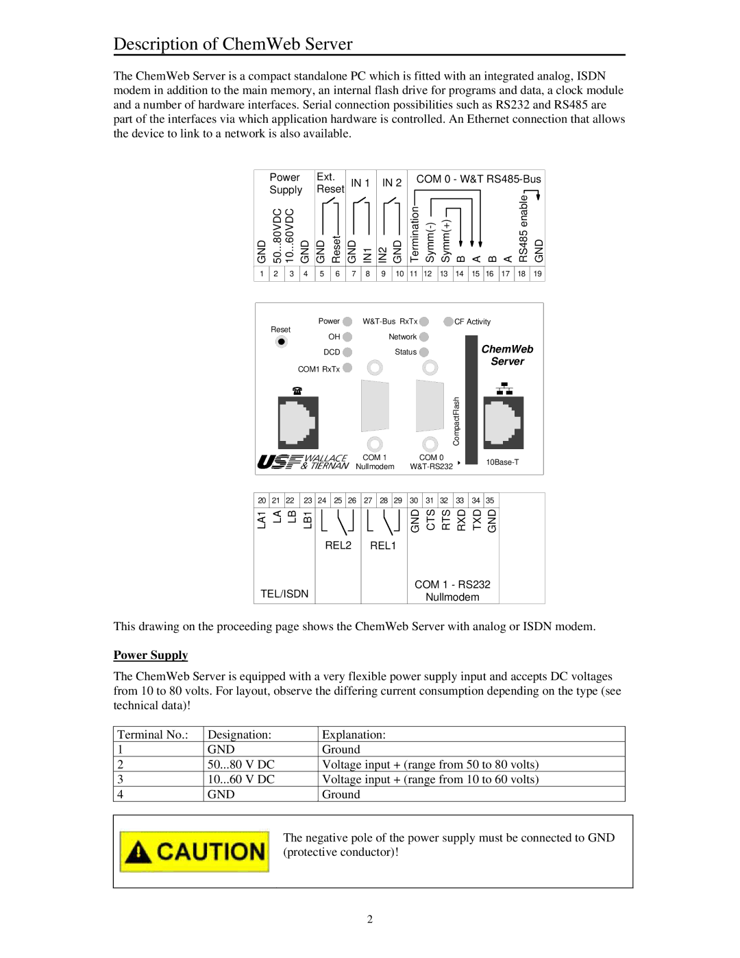 Siemens manual Description of ChemWeb Server, Power Supply 