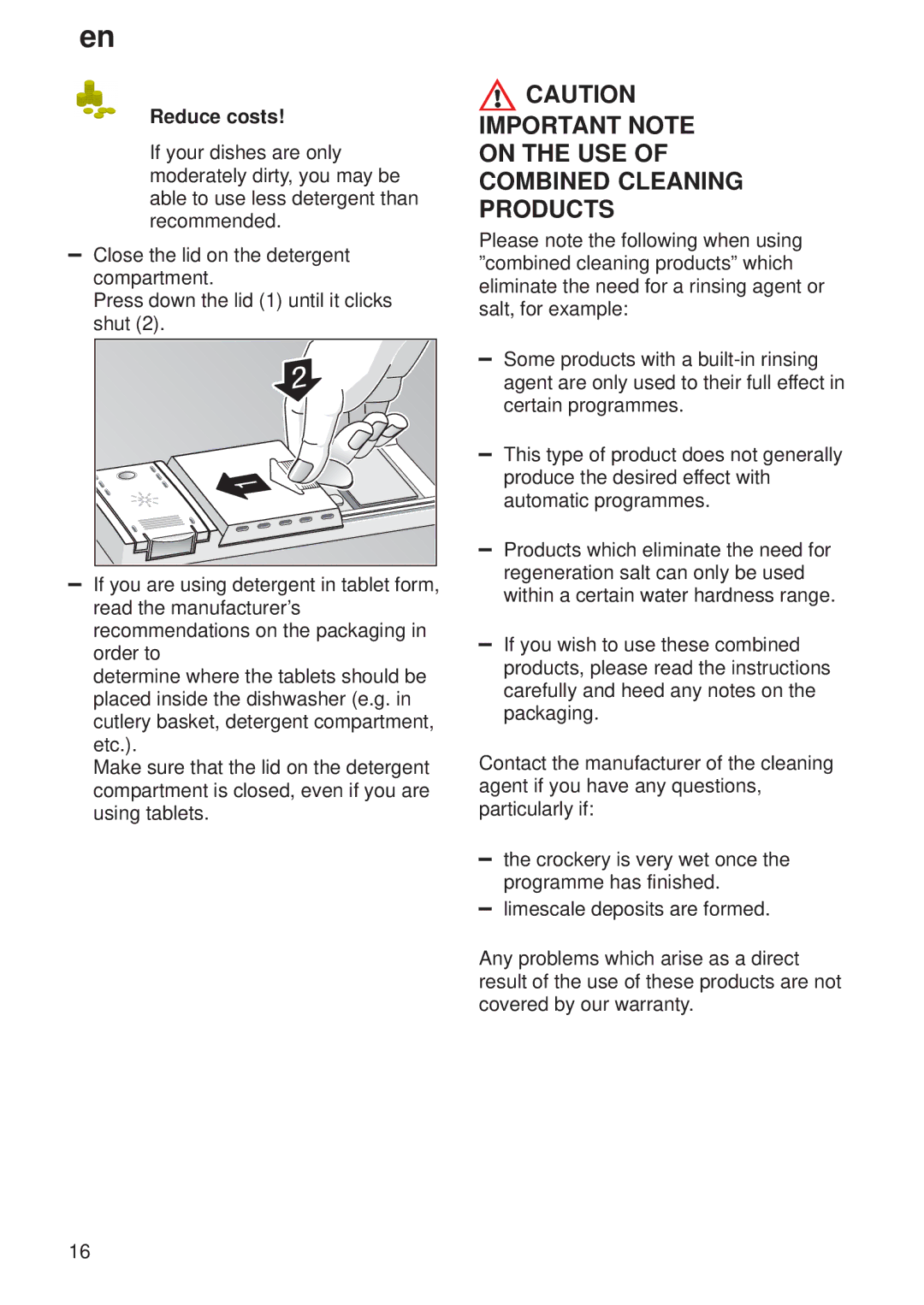 Siemens SF64M330GB/15, 9000006261(8401) manual Important Note On the USE Combined Cleaning Products, Reduce costs 