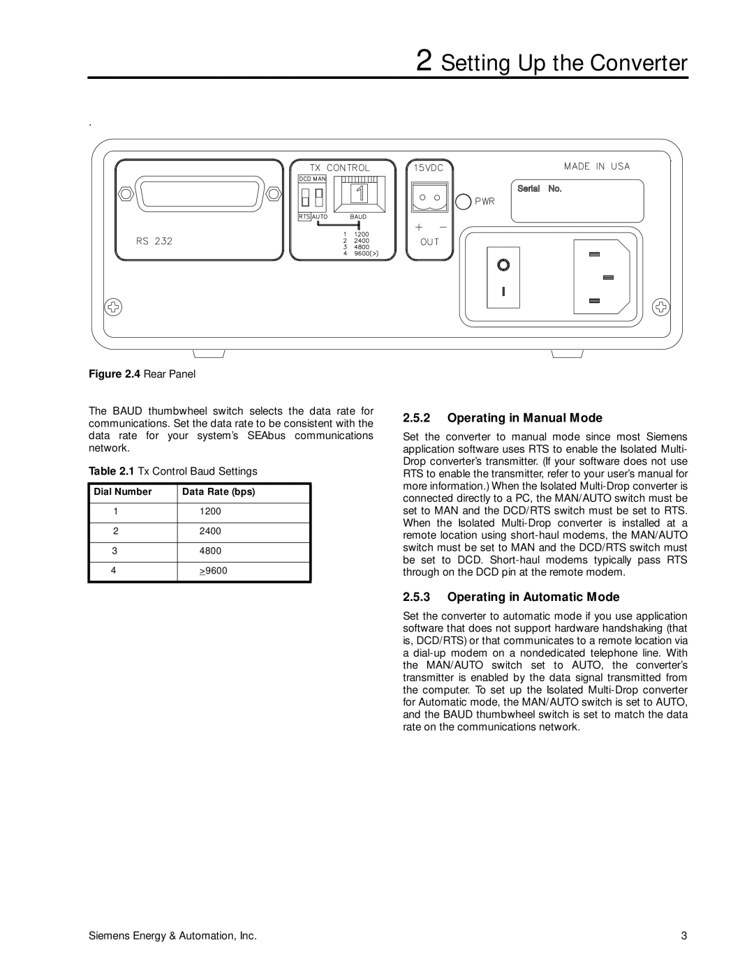 Siemens SG-6048-01 manual Operating in Manual Mode 