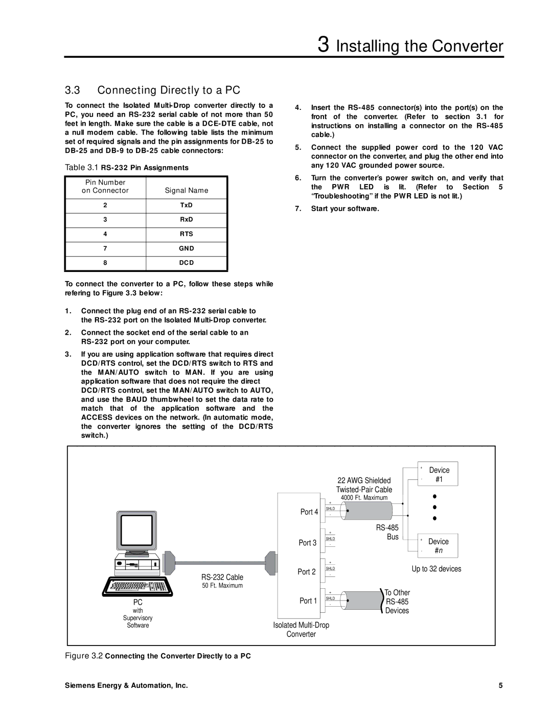 Siemens SG-6048-01 manual Connecting Directly to a PC 