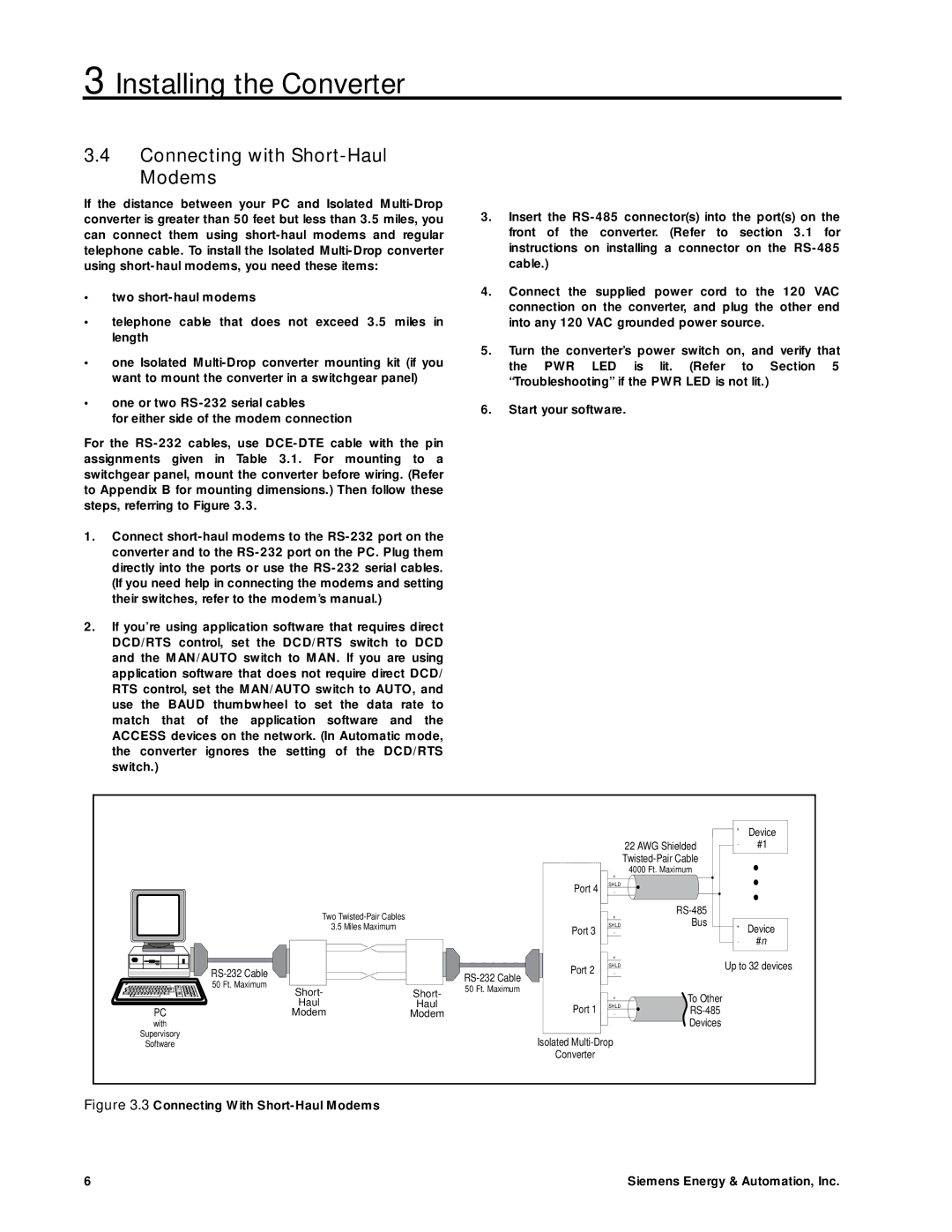 Siemens SG-6048-01 manual Connecting with Short-Haul Modems, Connecting With Short-Haul Modems 