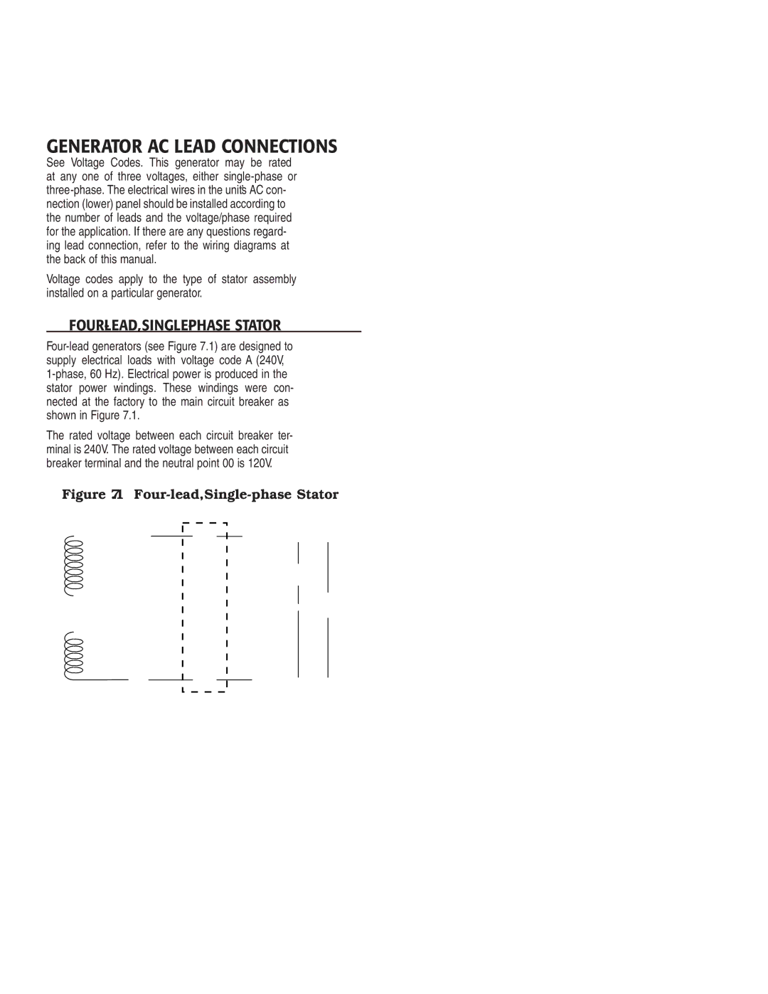 Siemens SG035 Generator AC Lead Connections, Alternator Power Winding Connections, ‹ FOUR-LEAD, SINGLE-PHASE Stator 