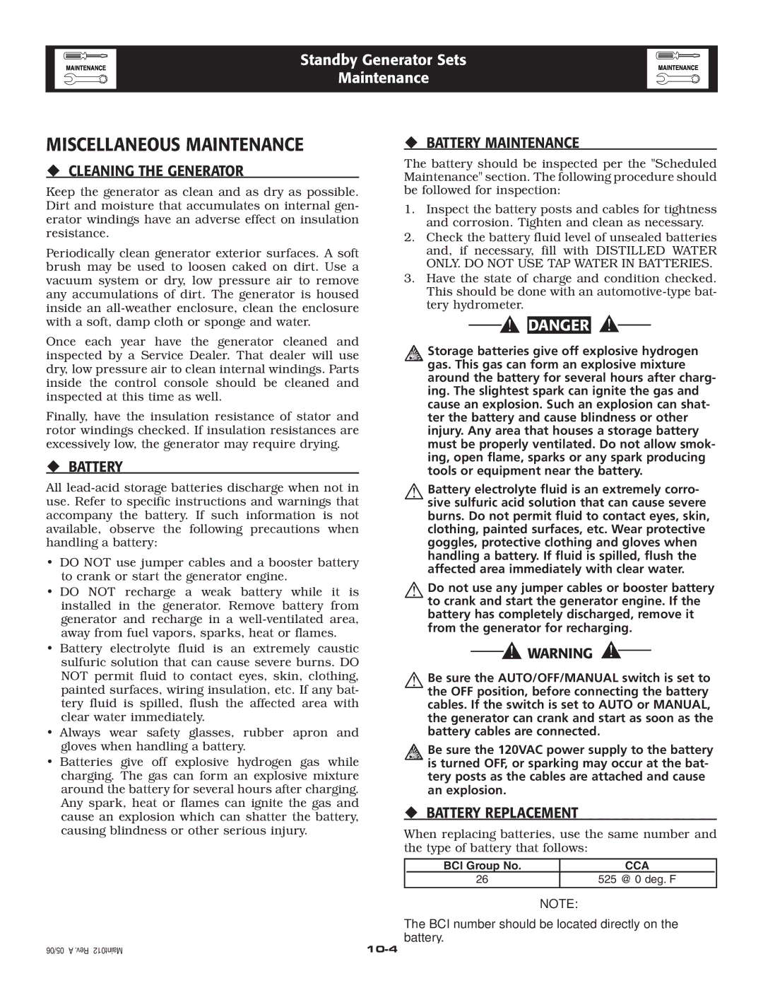 Siemens SG035 Miscellaneous Maintenance, ‹ Cleaning the Generator, ‹ Battery Maintenance, ‹ Battery Replacement 