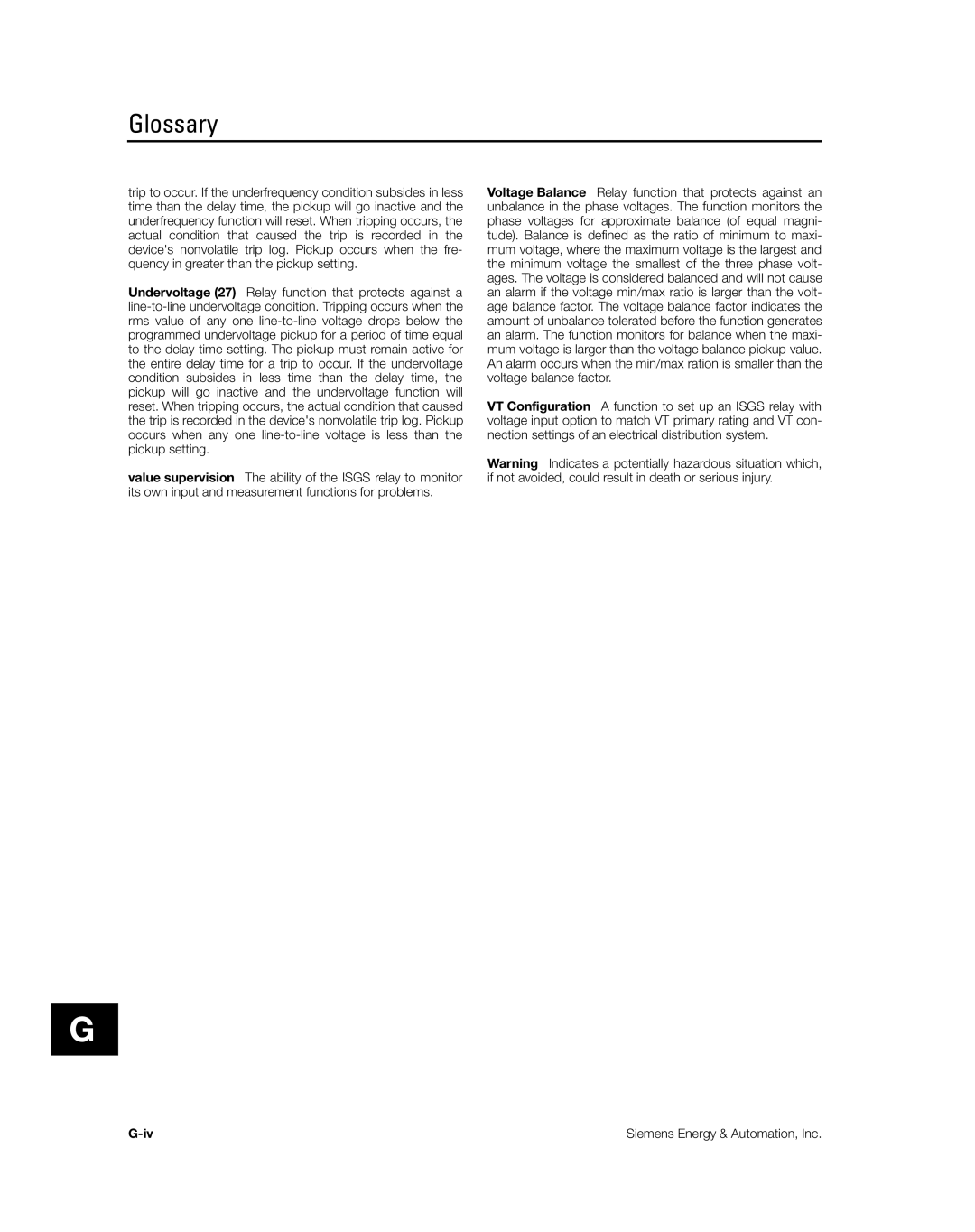 Siemens SG8158-00 manual Glossary 