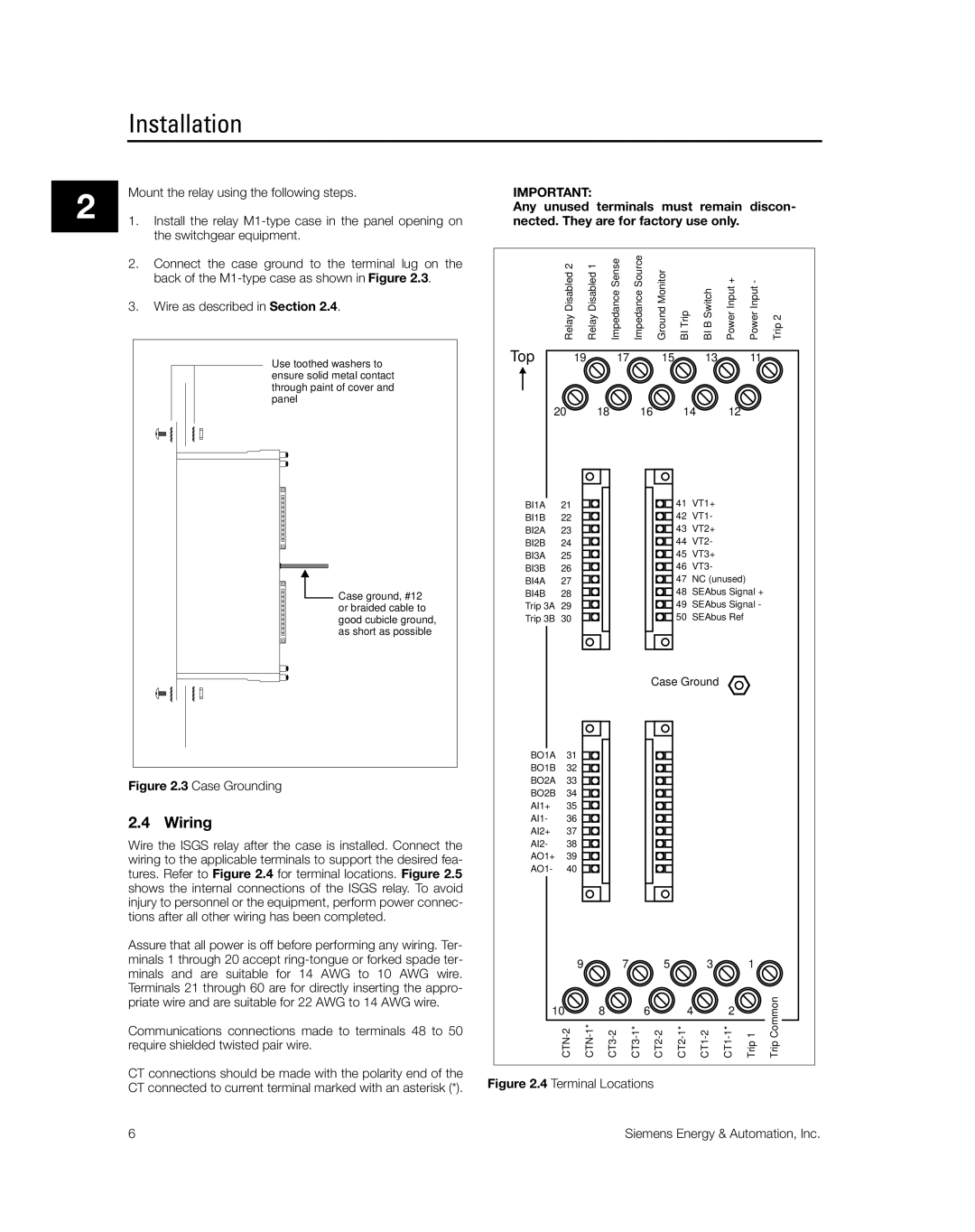 Siemens SG8158-00 manual Wiring, Top 