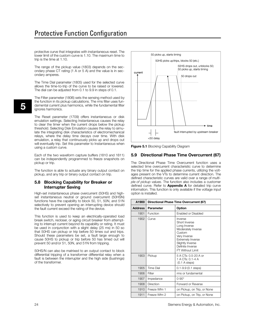 Siemens SG8158-00 manual Blocking Capability for Breaker or Interrupter Saving, Directional Phase Time Overcurrent 