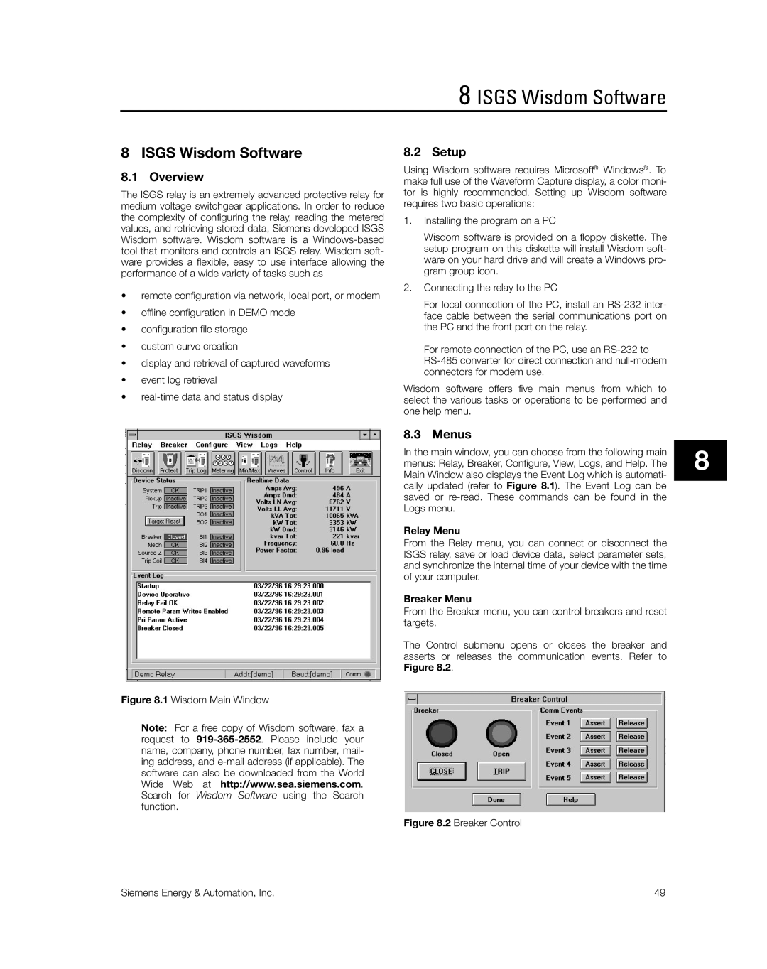 Siemens SG8158-00 manual Isgs Wisdom Software, Setup, Menus 