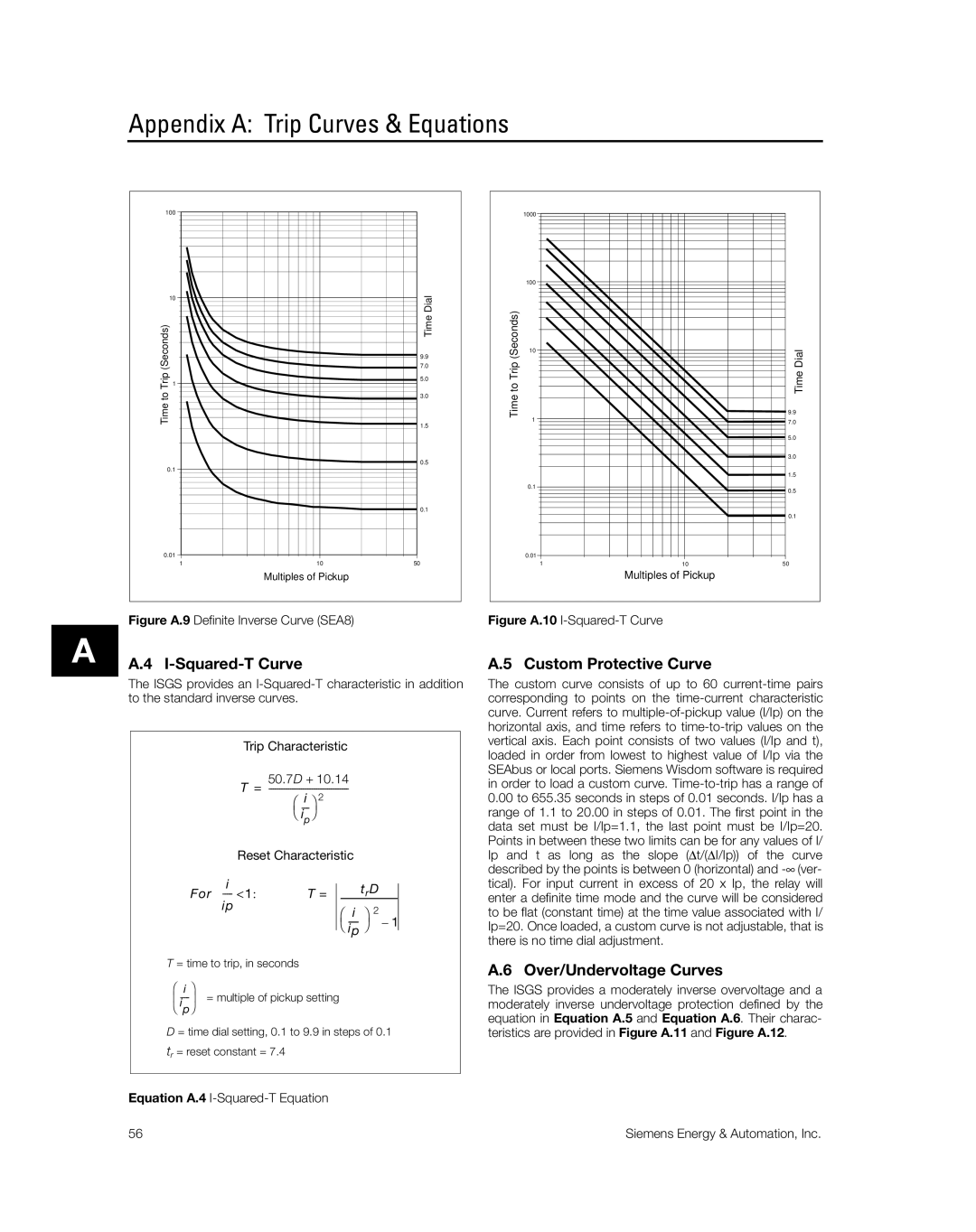 Siemens SG8158-00 manual Squared-T Curve, Custom Protective Curve, Over/Undervoltage Curves 