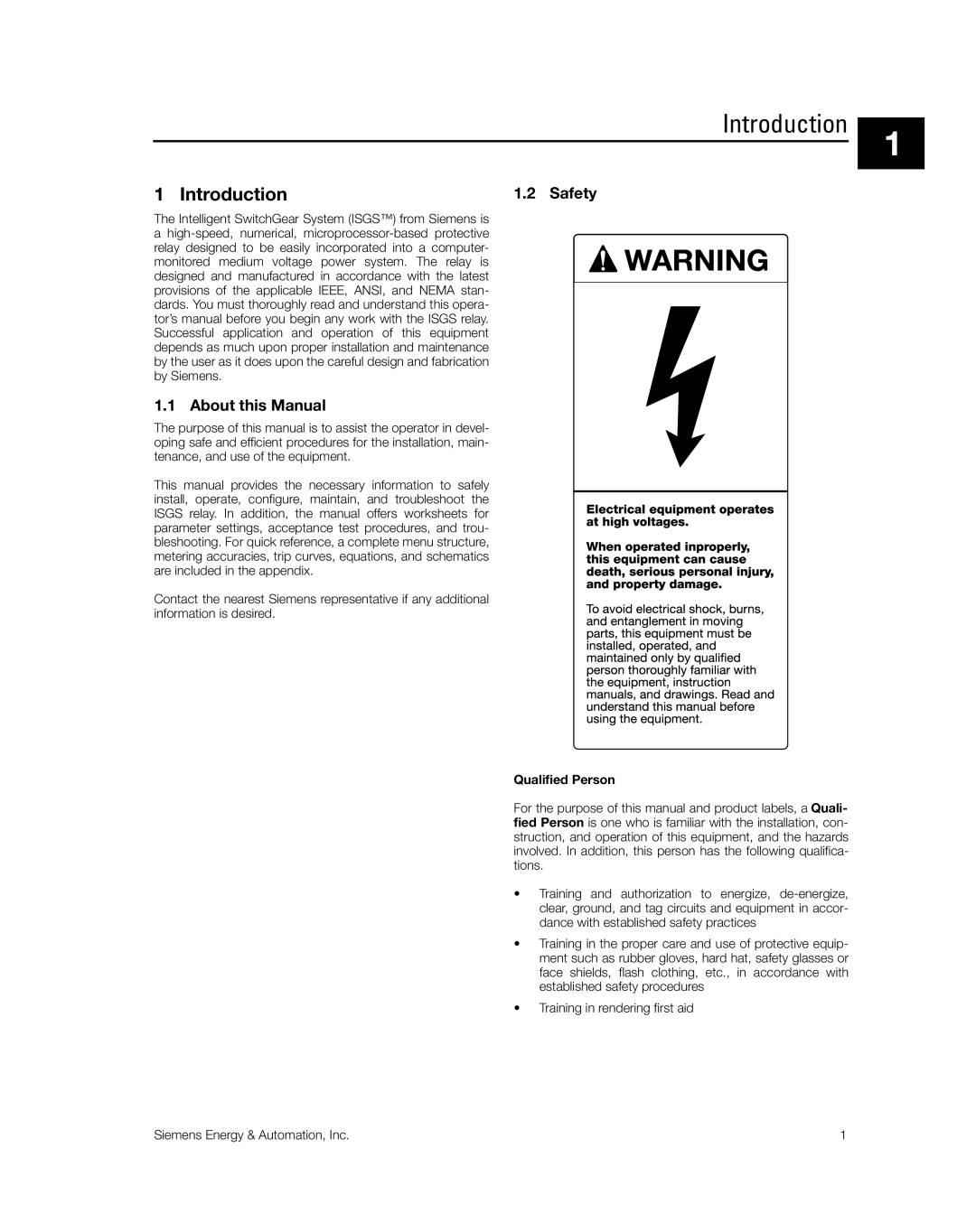 Siemens SG8158-00 manual Introduction, Safety, About this Manual 