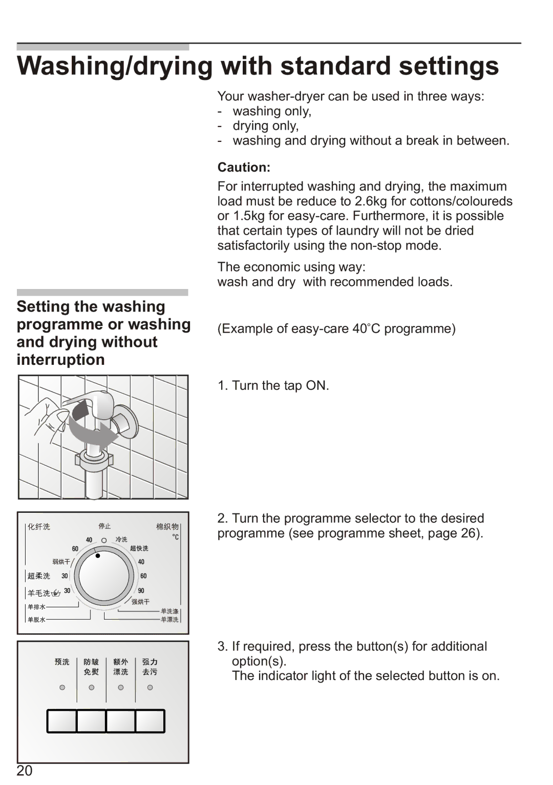 Siemens Silver WD7205, WD7005 installation instructions Washing/drying with standard settings 