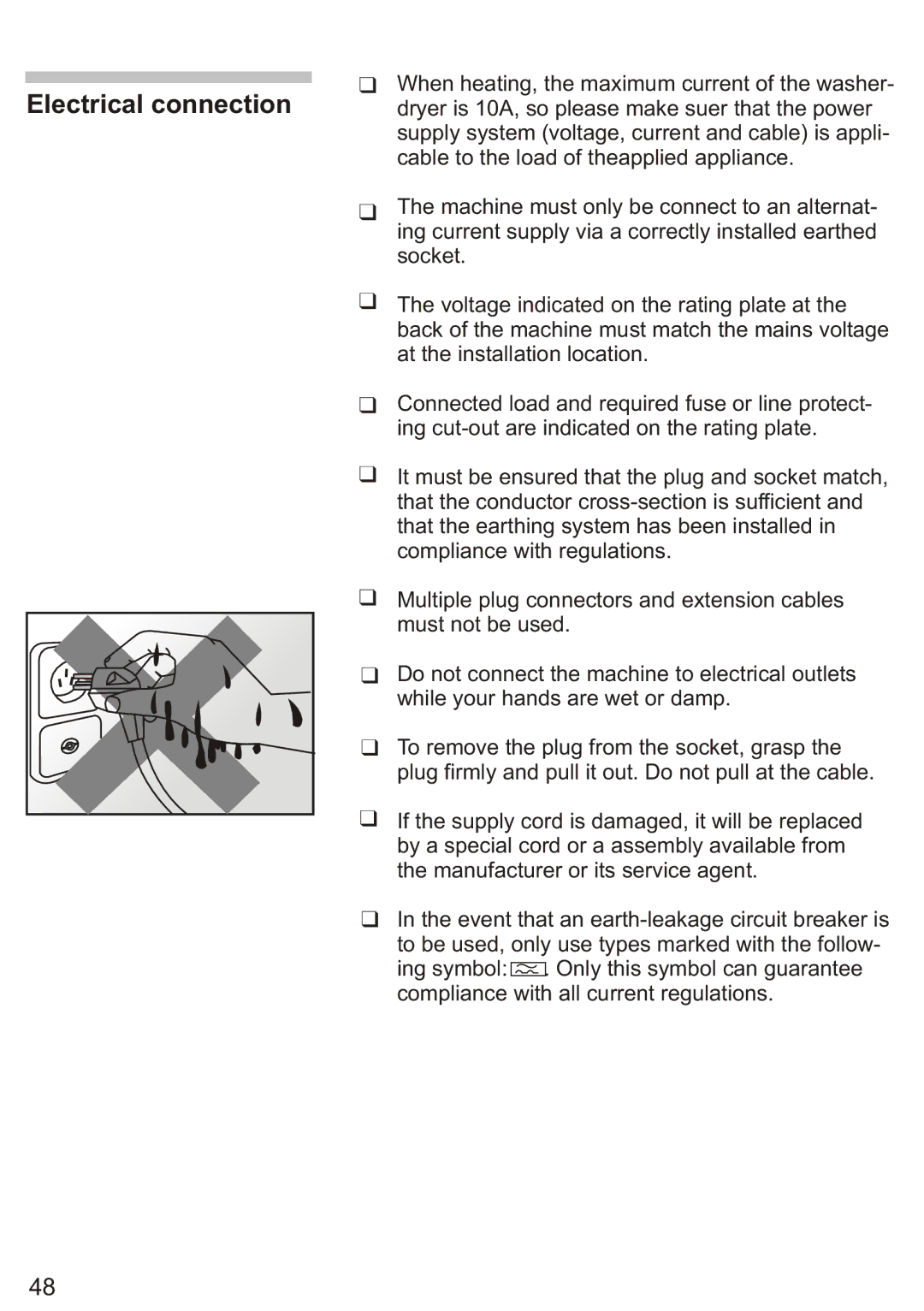 Siemens Silver WD7205, WD7005 installation instructions Electrical connection 