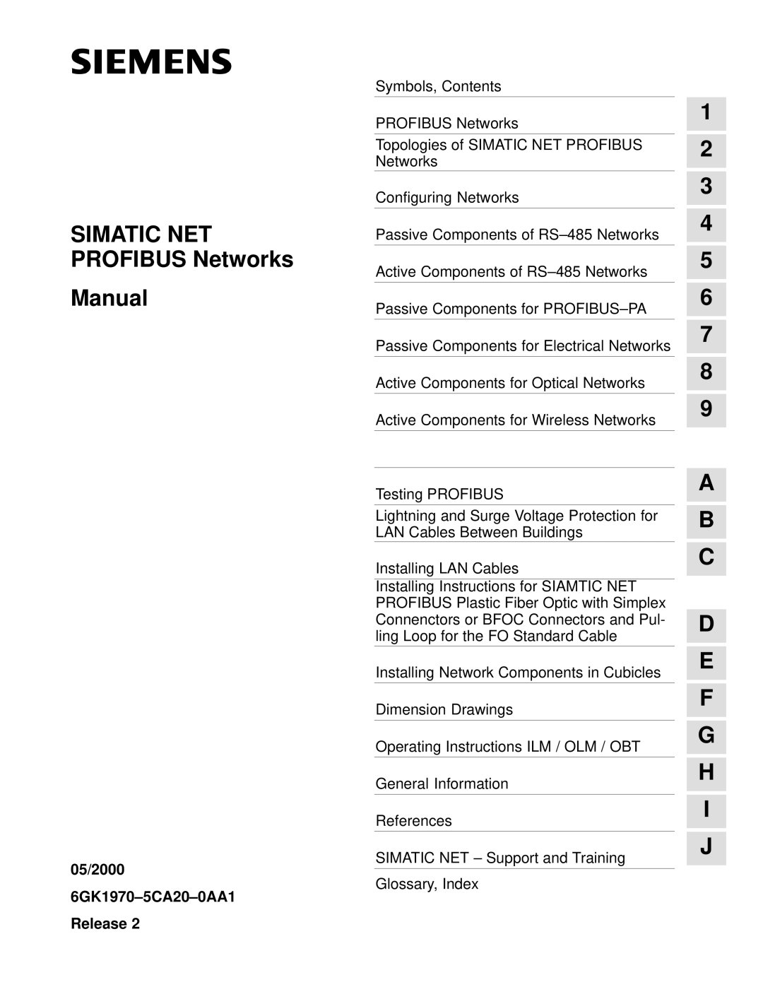 Siemens SIMATIC NET PROFIBUS manual Simatic NET Profibus Networks Manual, 05/2000 6GK1970-5CA20-0AA1 Release 