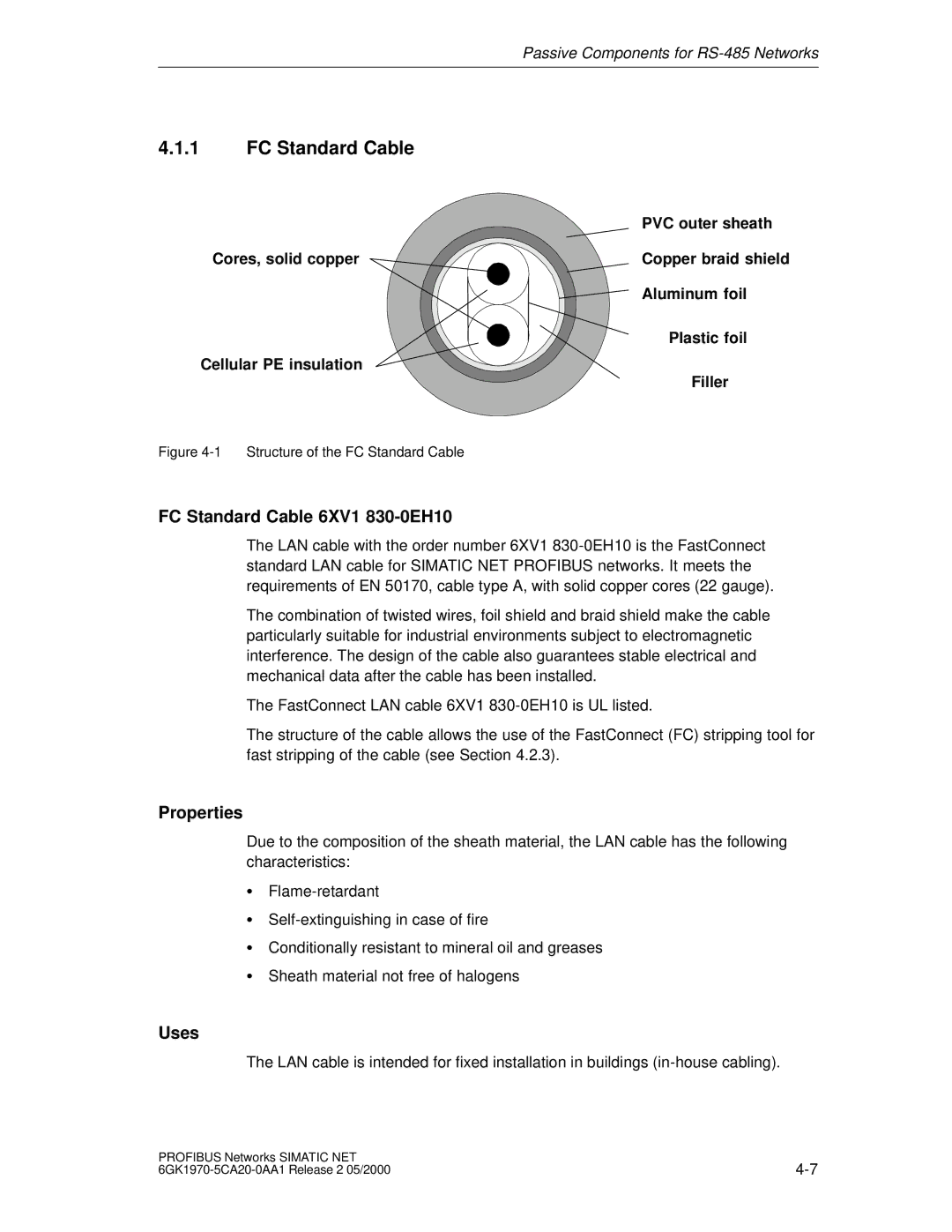 Siemens SIMATIC NET PROFIBUS manual FC Standard Cable 6XV1 830-0EH10 