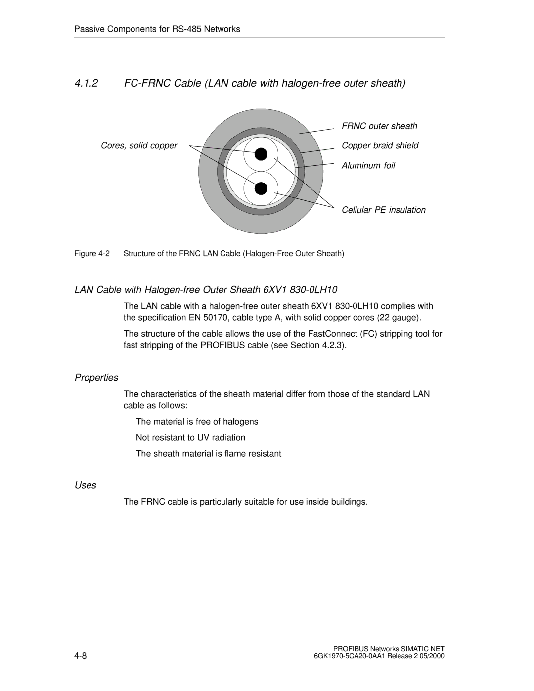 Siemens SIMATIC NET PROFIBUS manual FC-FRNC Cable LAN cable with halogen-free outer sheath 