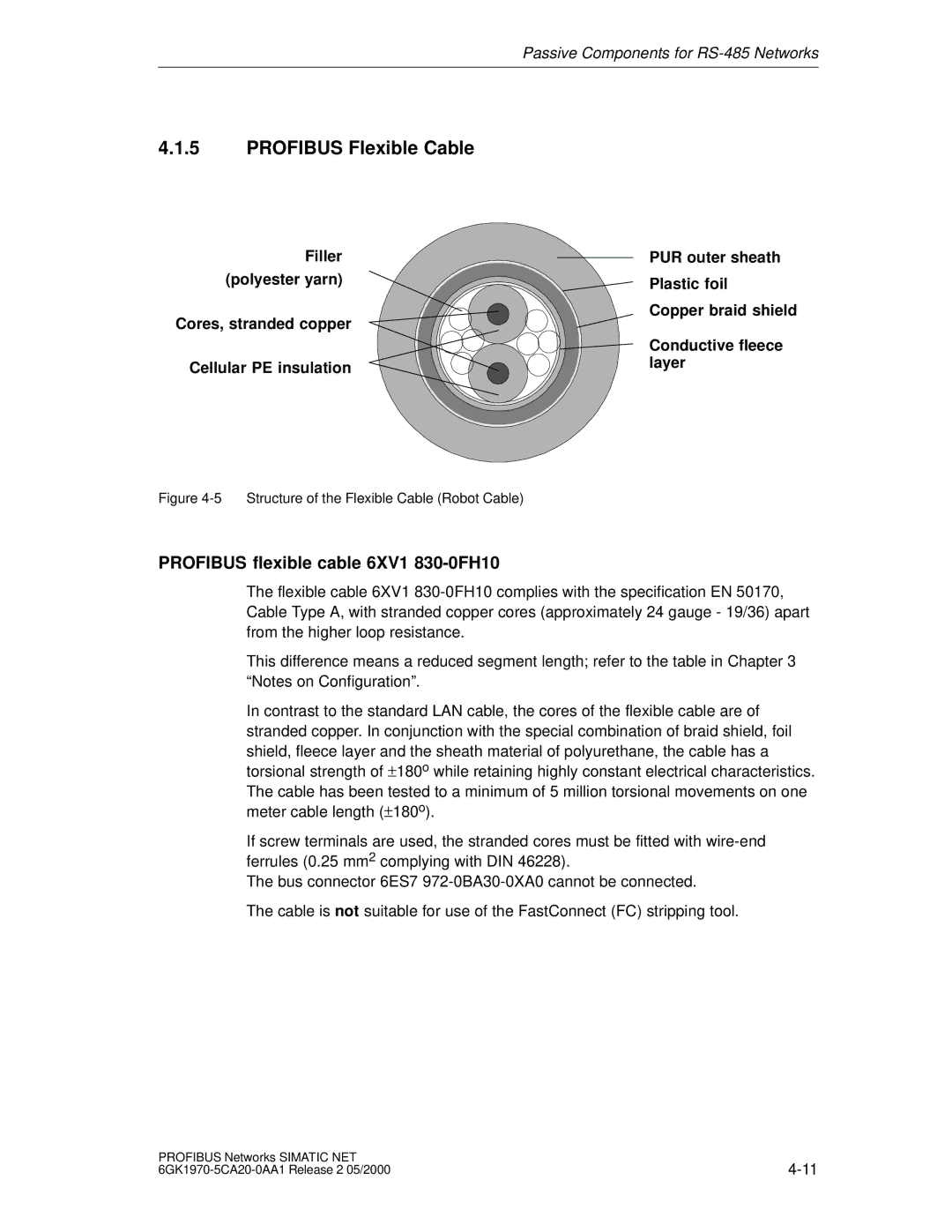 Siemens SIMATIC NET PROFIBUS manual Profibus Flexible Cable, Profibus flexible cable 6XV1 830-0FH10 