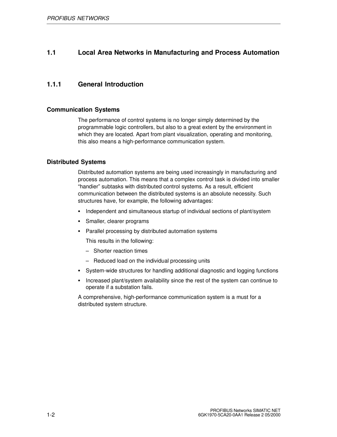 Siemens SIMATIC NET PROFIBUS manual Communication Systems, Distributed Systems 