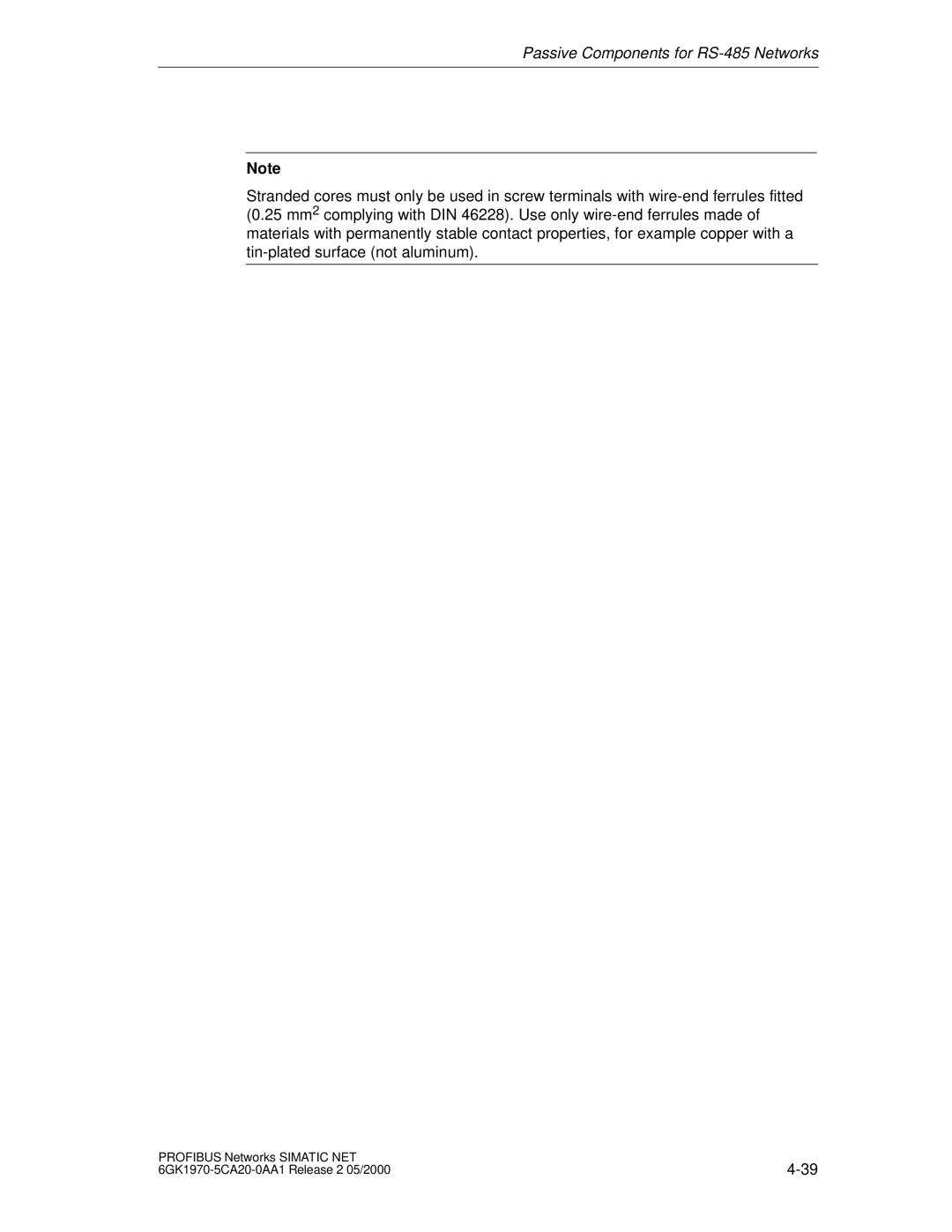 Siemens SIMATIC NET PROFIBUS manual Passive Components for RS-485 Networks 