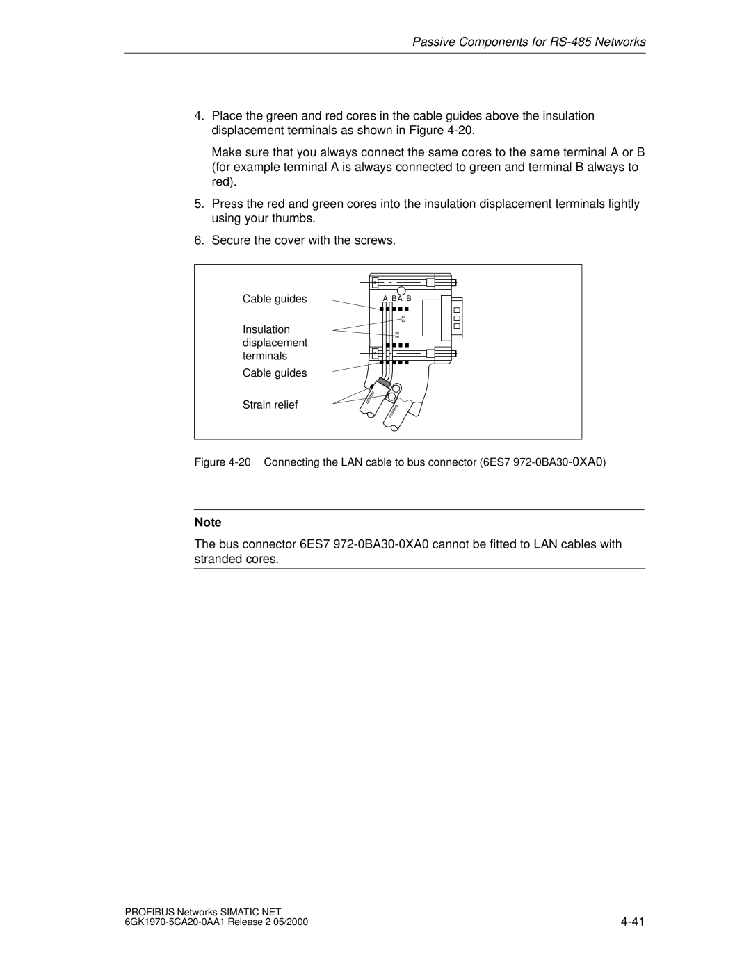 Siemens SIMATIC NET PROFIBUS manual Cable guides Insulation displacement terminals 