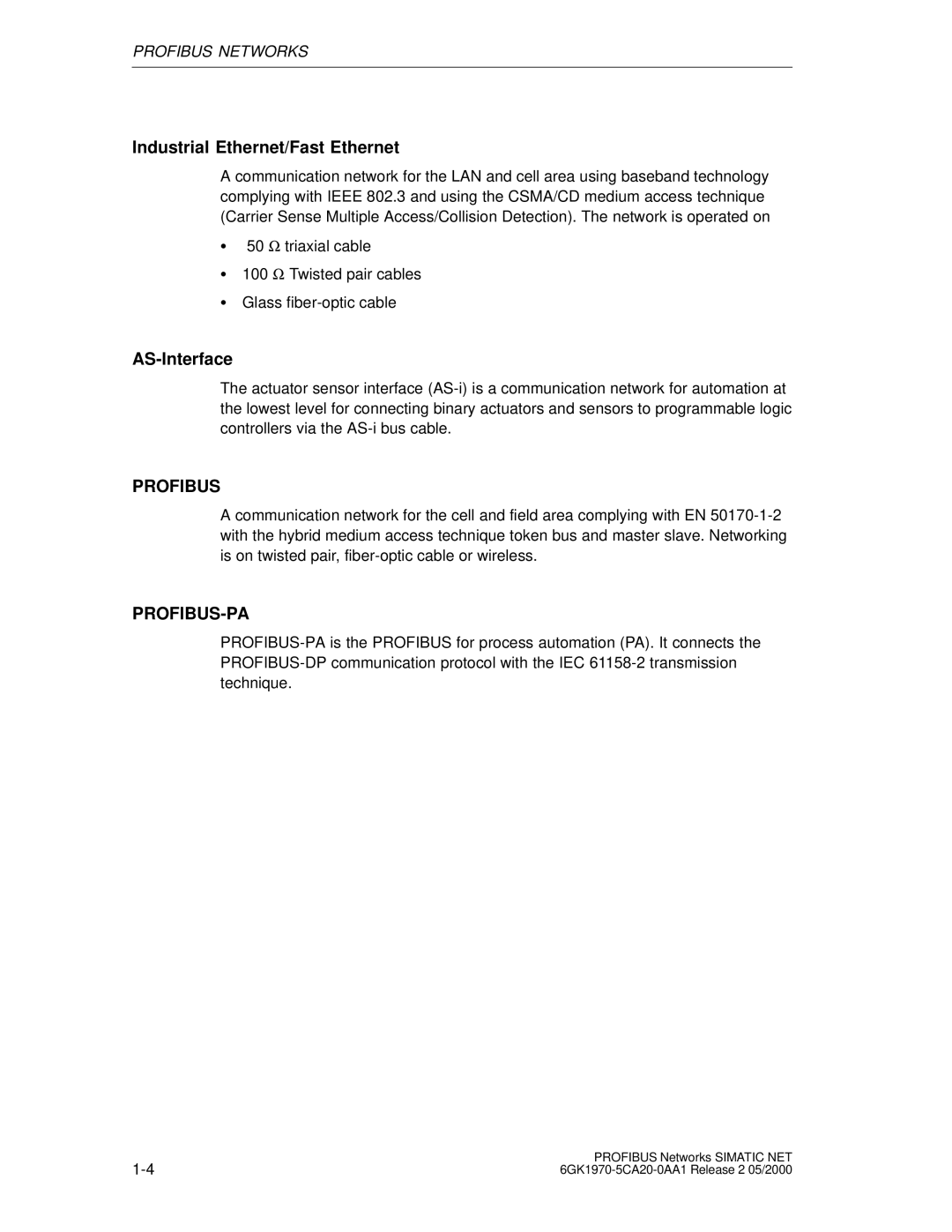 Siemens SIMATIC NET PROFIBUS manual Industrial Ethernet/Fast Ethernet, AS-Interface 