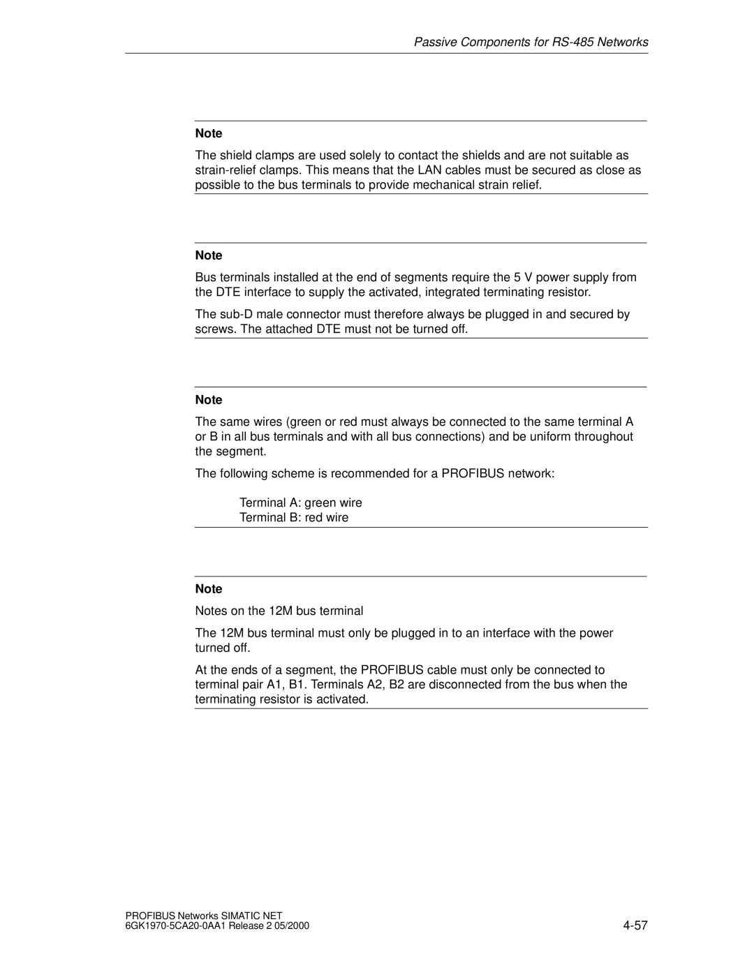 Siemens SIMATIC NET PROFIBUS manual Passive Components for RS-485 Networks 