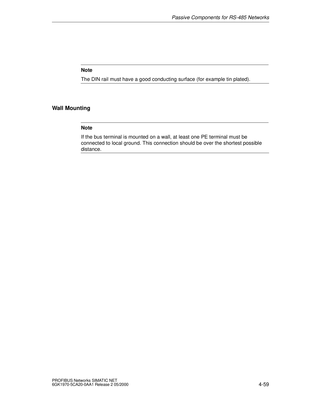 Siemens SIMATIC NET PROFIBUS manual Wall Mounting 