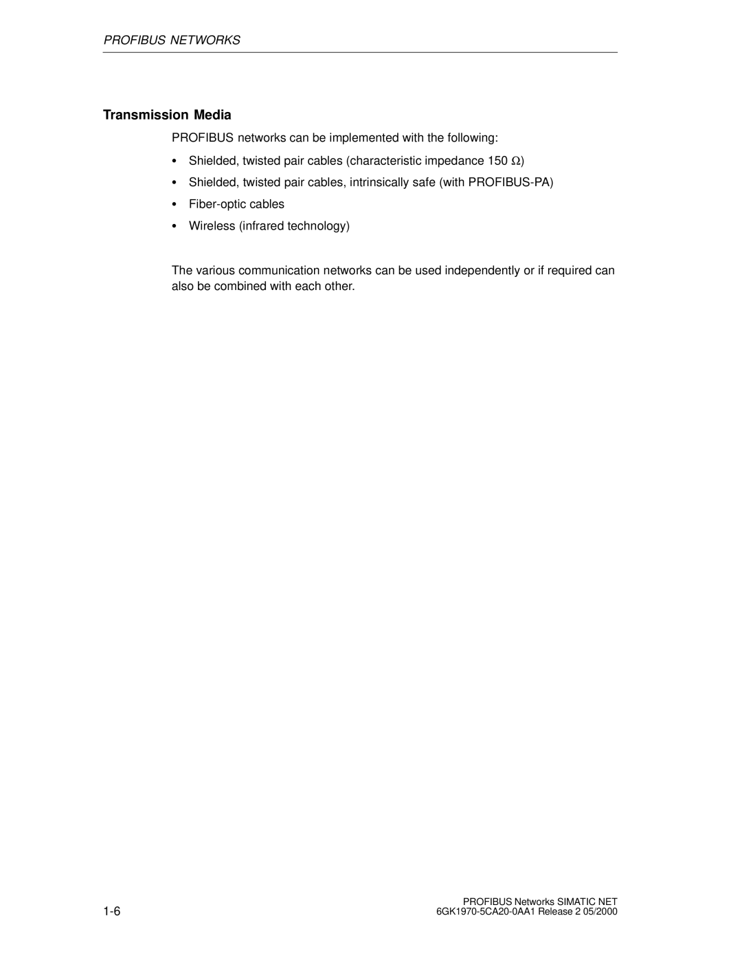 Siemens SIMATIC NET PROFIBUS manual Transmission Media 