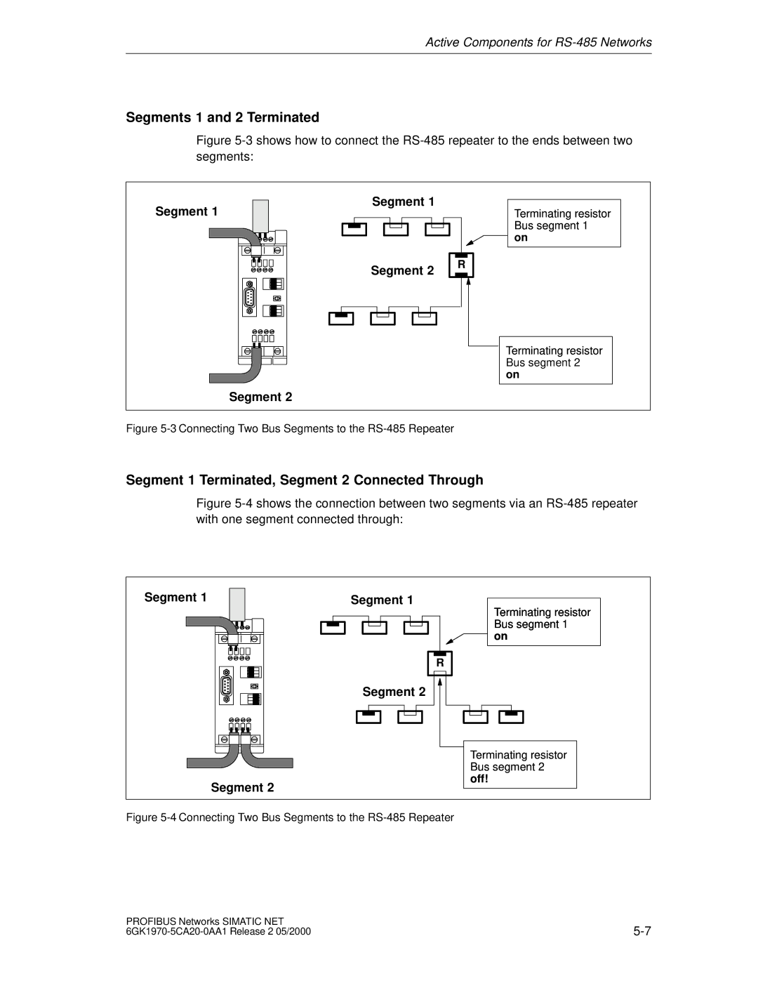 Siemens SIMATIC NET PROFIBUS manual Segments 1 and 2 Terminated, Segment 1 Terminated, Segment 2 Connected Through 