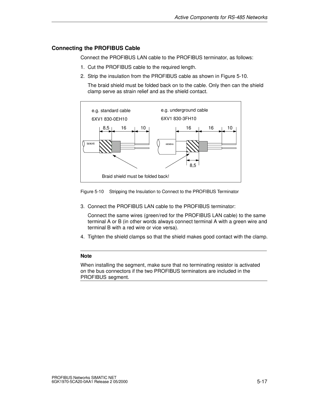 Siemens SIMATIC NET PROFIBUS manual Standard cable 6XV1 830-0EH10 