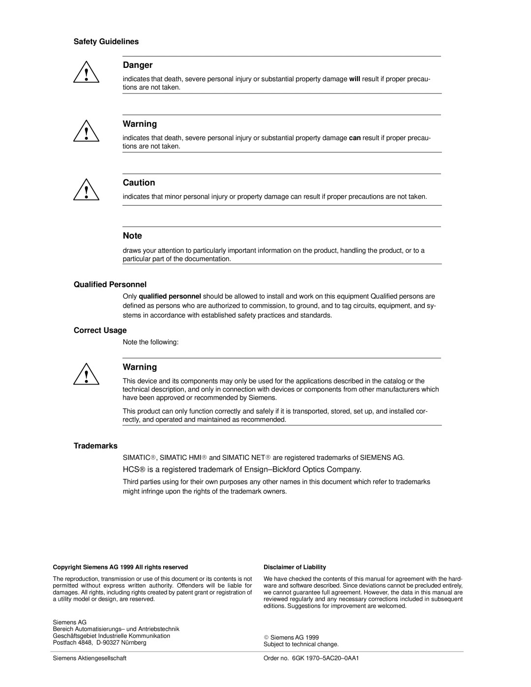 Siemens SIMATIC NET PROFIBUS manual Safety Guidelines, Qualified Personnel, Correct Usage, Trademarks 