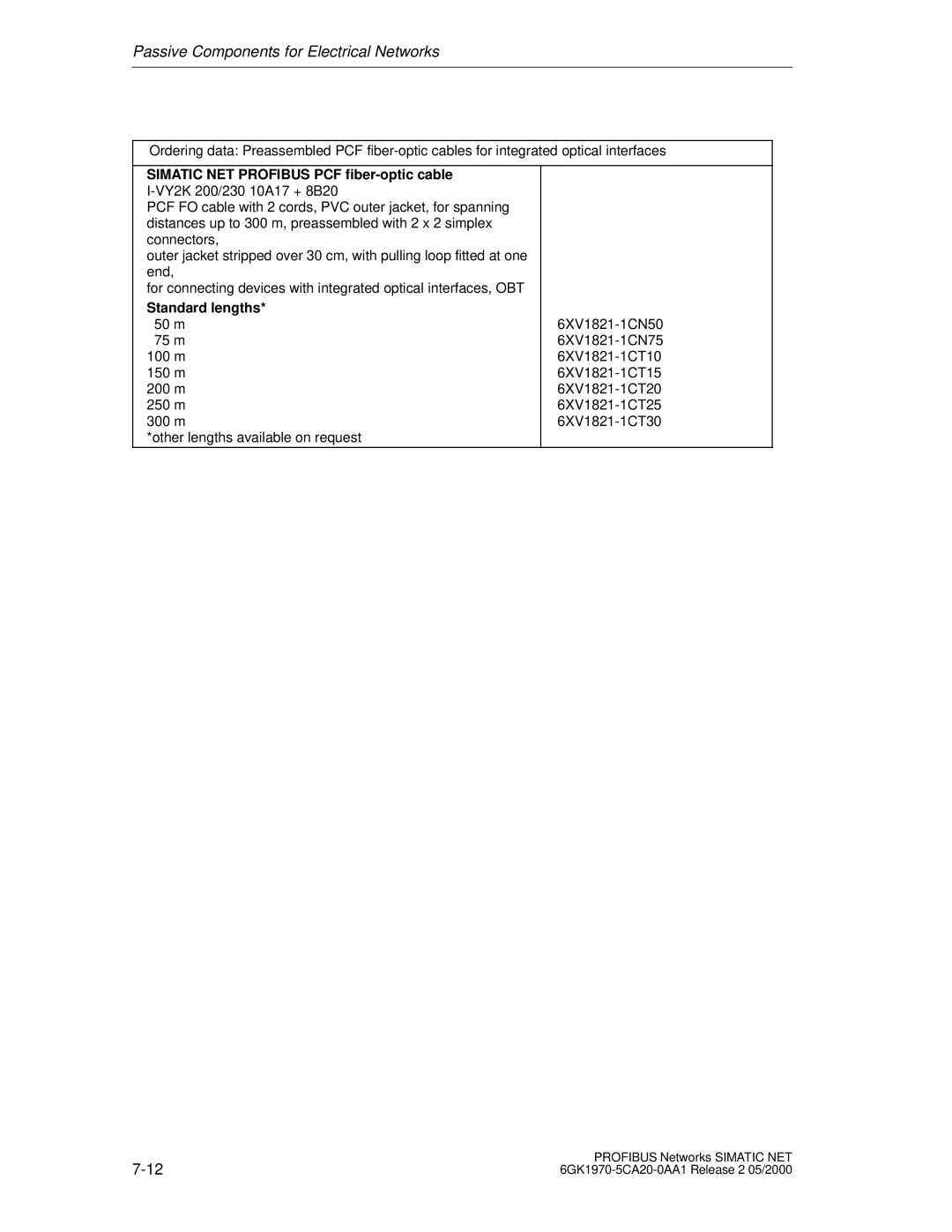 Siemens SIMATIC NET PROFIBUS manual Passive Components for Electrical Networks 