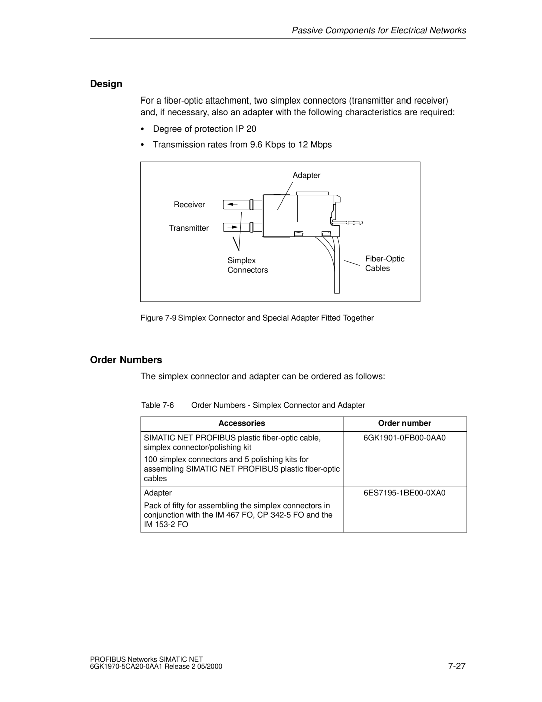 Siemens SIMATIC NET PROFIBUS manual Order Numbers, Accessories 