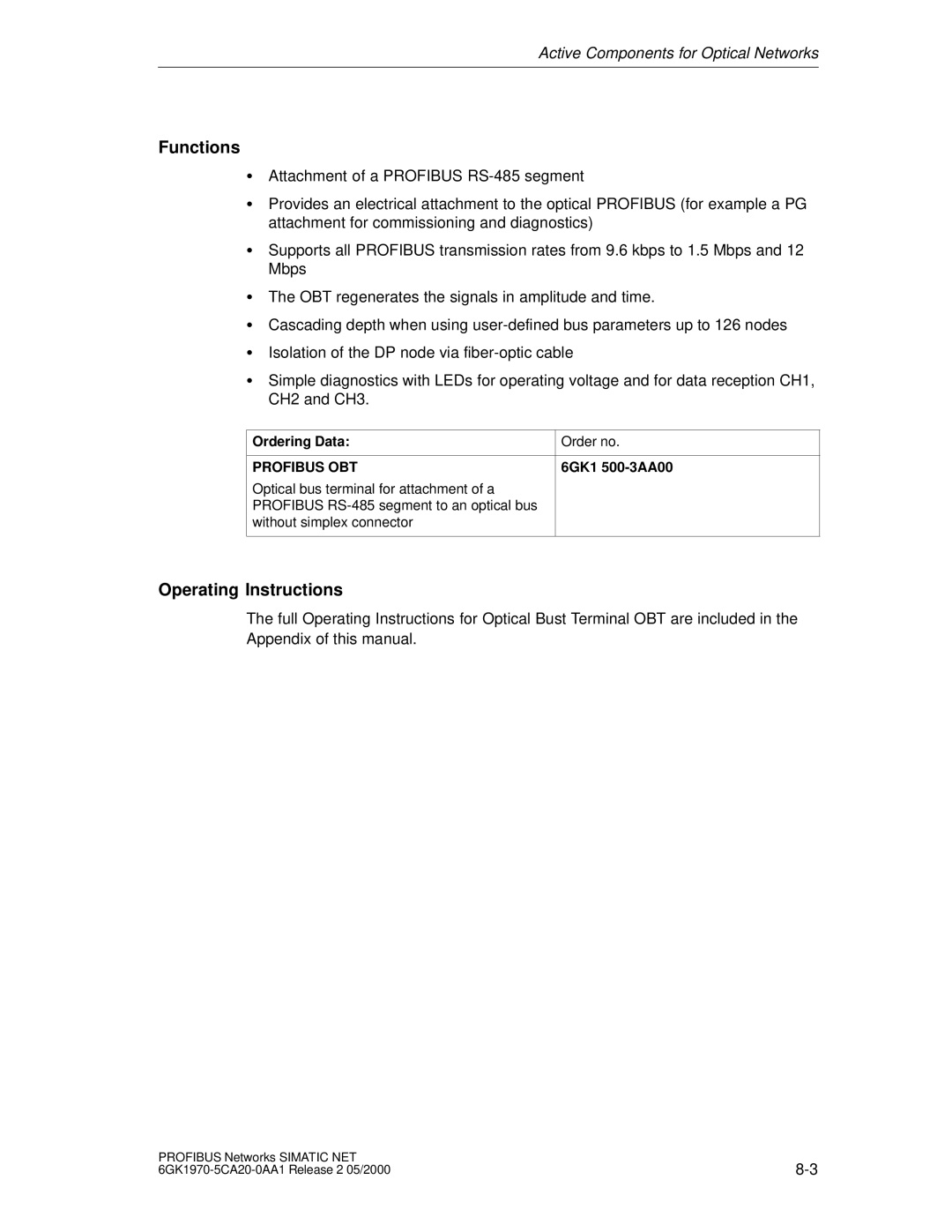 Siemens SIMATIC NET PROFIBUS manual Operating Instructions, 6GK1 500-3AA00 