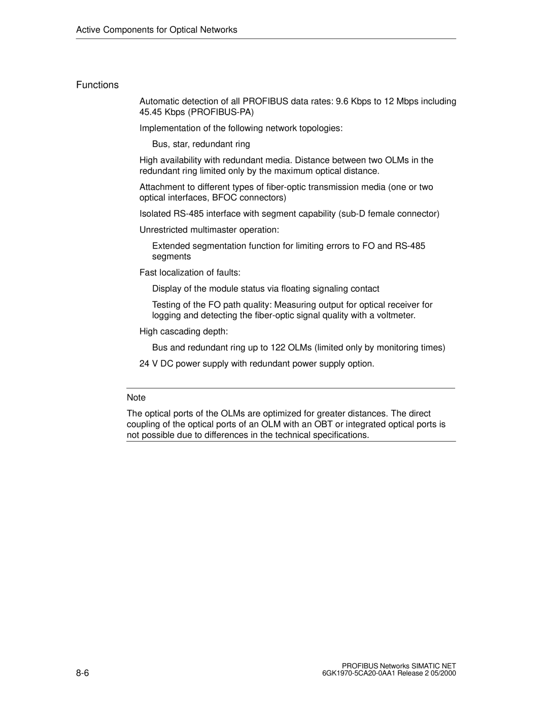 Siemens SIMATIC NET PROFIBUS manual Functions 