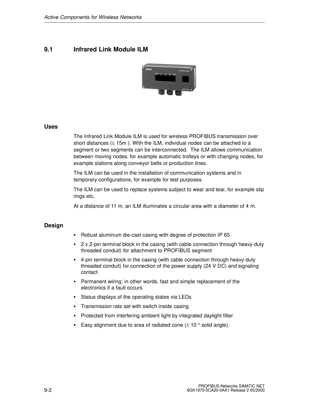 Siemens SIMATIC NET PROFIBUS manual Infrared Link Module ILM, Uses 