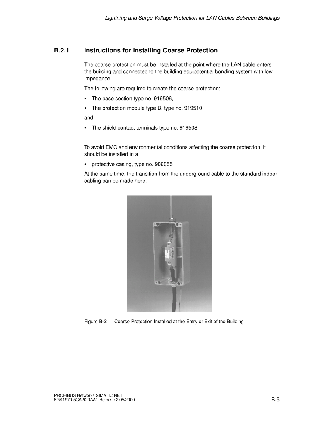 Siemens SIMATIC NET PROFIBUS manual Instructions for Installing Coarse Protection 