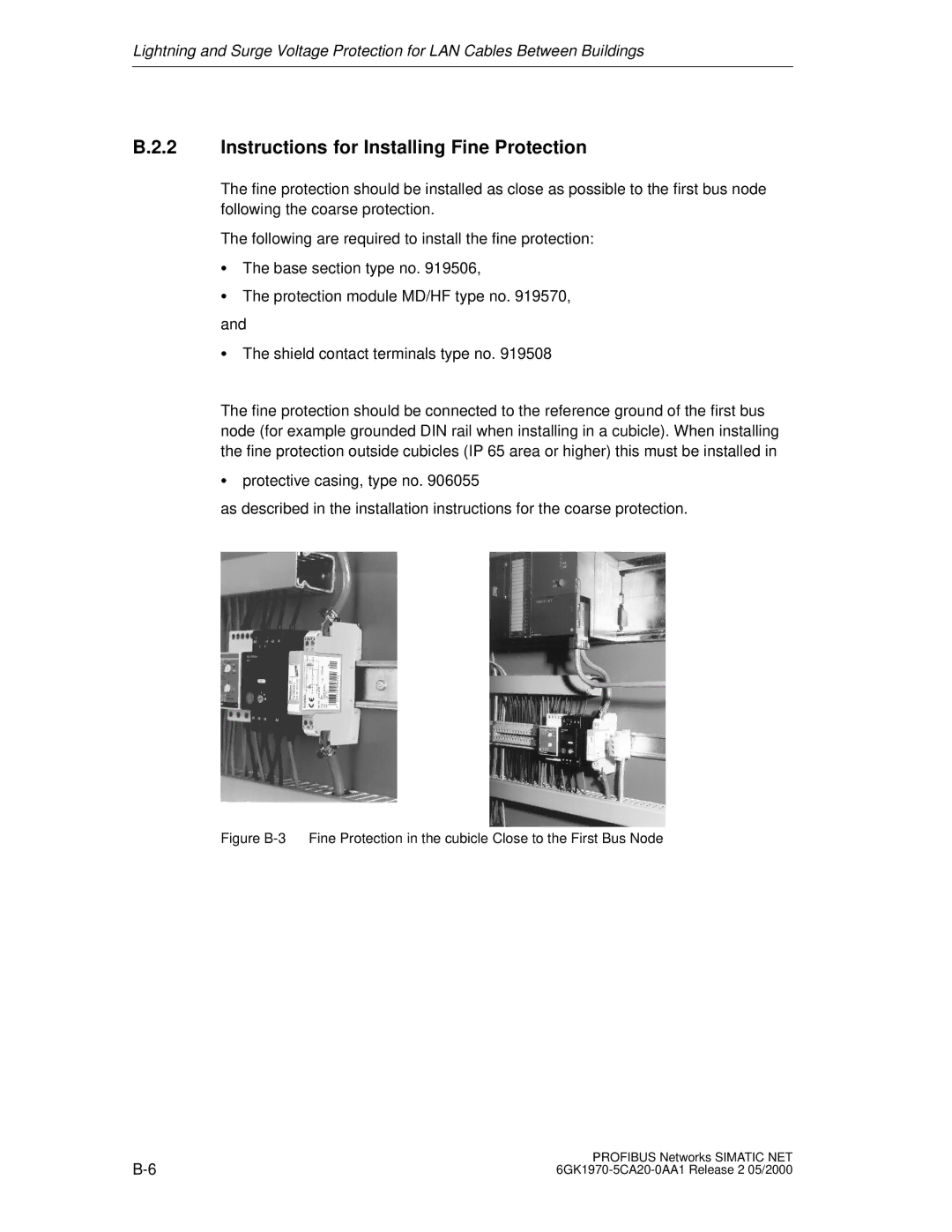 Siemens SIMATIC NET PROFIBUS manual Instructions for Installing Fine Protection 