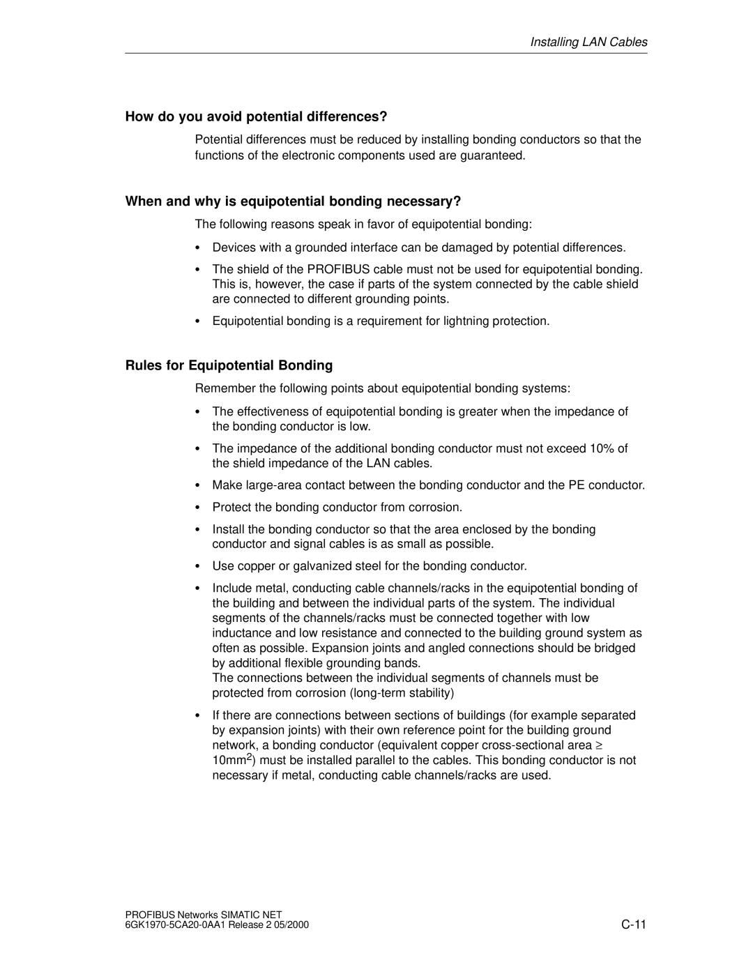 Siemens SIMATIC NET PROFIBUS How do you avoid potential differences?, When and why is equipotential bonding necessary? 