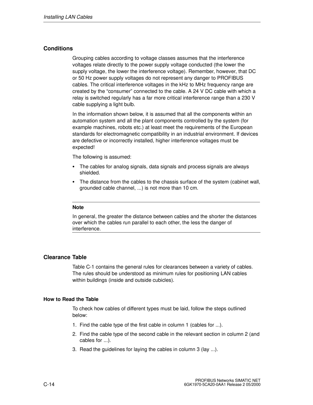 Siemens SIMATIC NET PROFIBUS manual Conditions, Clearance Table, How to Read the Table 