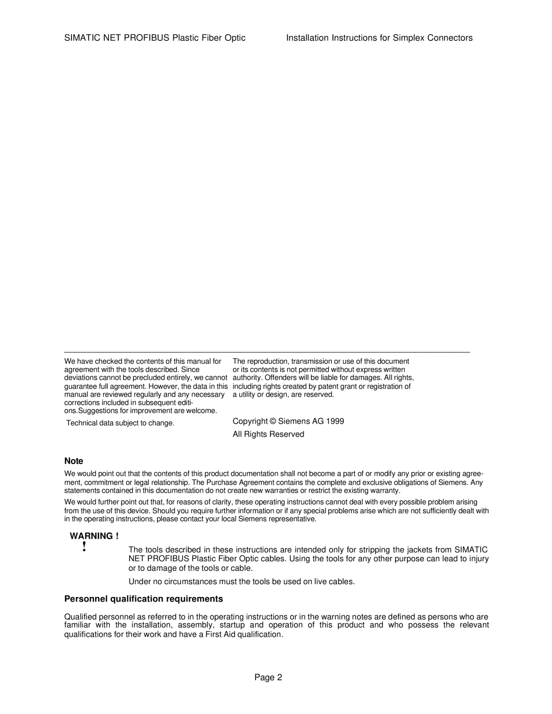 Siemens SIMATIC NET PROFIBUS manual Personnel qualification requirements, Copyright Siemens AG All Rights Reserved 