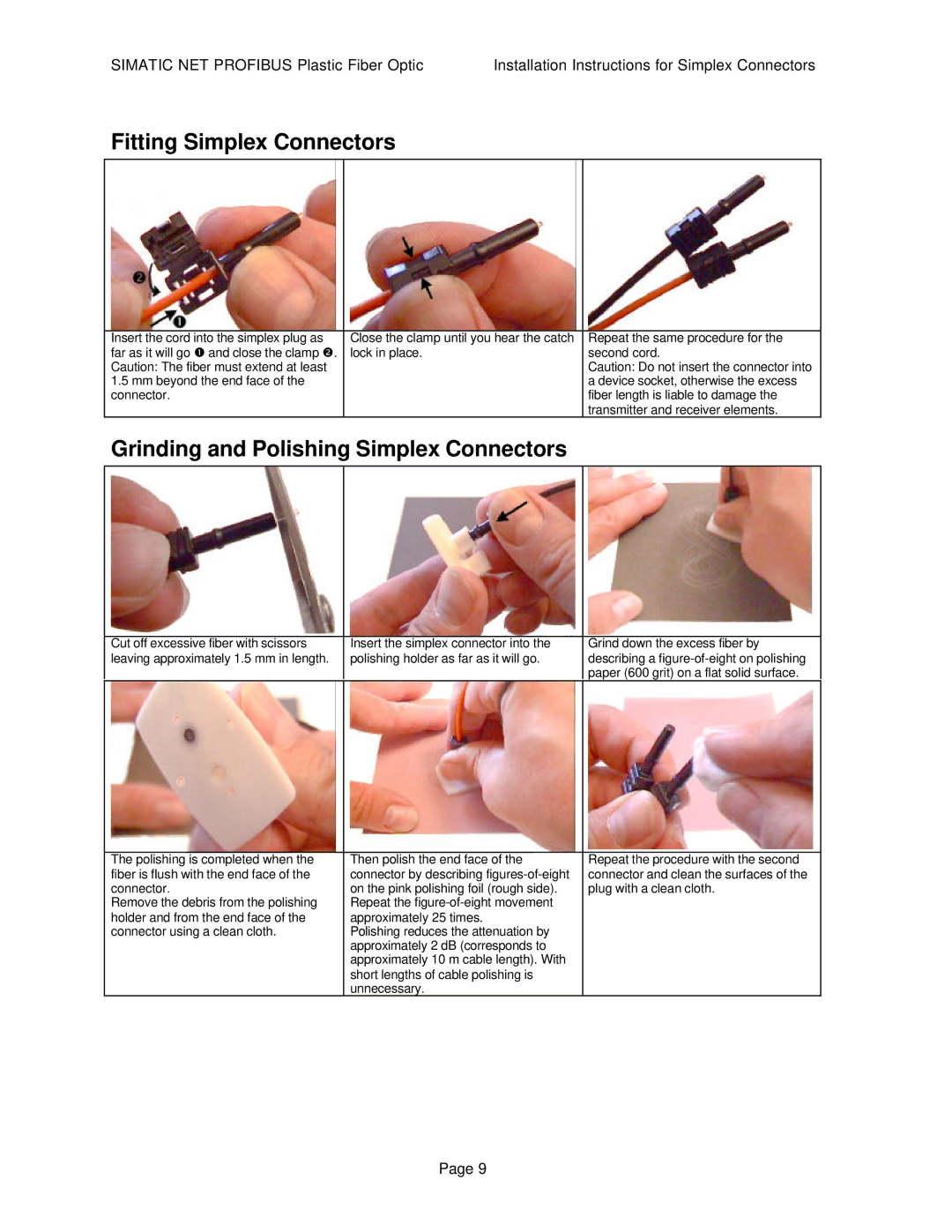 Siemens SIMATIC NET PROFIBUS manual Fitting Simplex Connectors 