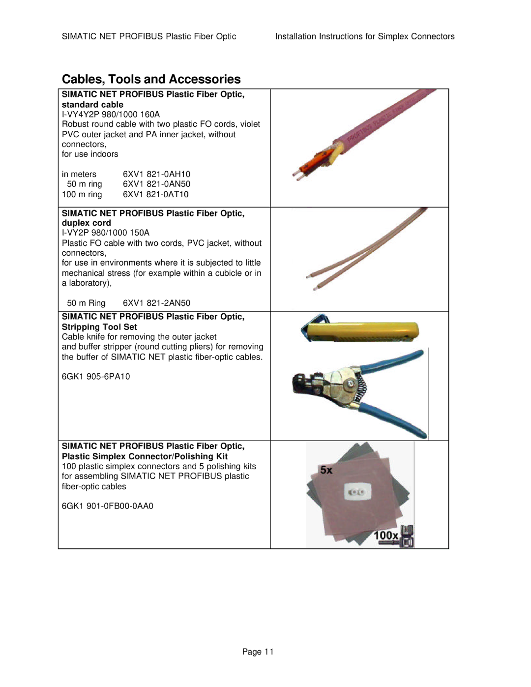 Siemens SIMATIC NET PROFIBUS manual Simatic NET Profibus Plastic Fiber Optic, standard cable 