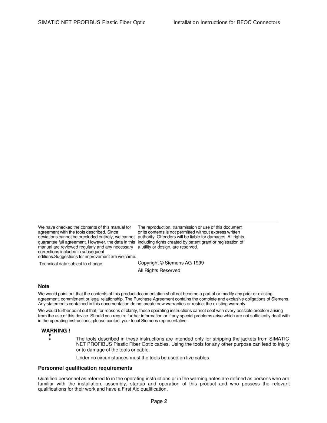 Siemens SIMATIC NET PROFIBUS manual Personnel qualification requirements 