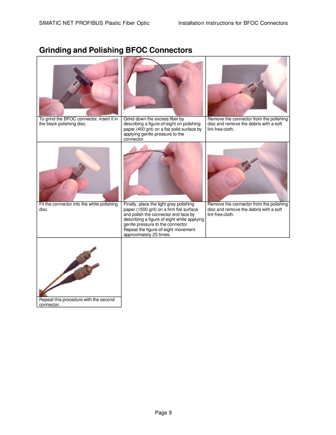 Siemens SIMATIC NET PROFIBUS manual Grinding and Polishing Bfoc Connectors 