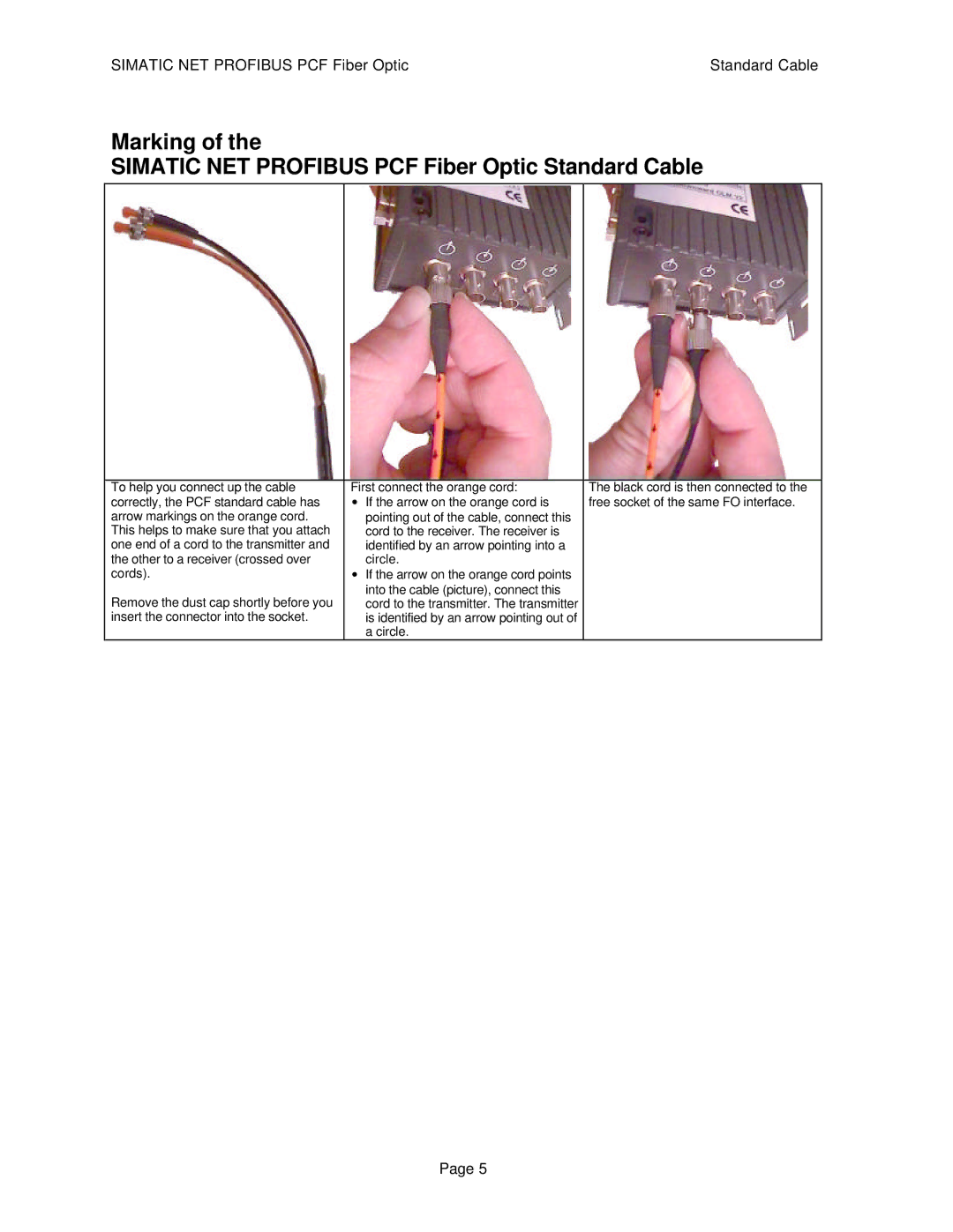 Siemens SIMATIC NET PROFIBUS manual Marking Simatic NET Profibus PCF Fiber Optic Standard Cable 