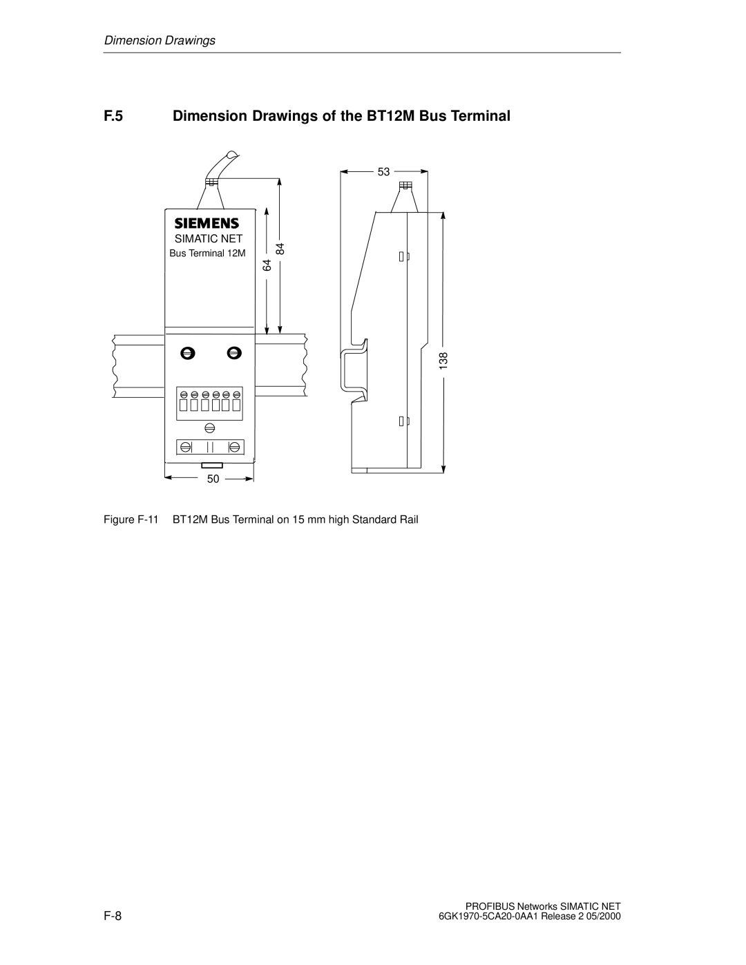 Siemens SIMATIC NET PROFIBUS manual Dimension Drawings of the BT12M Bus Terminal 