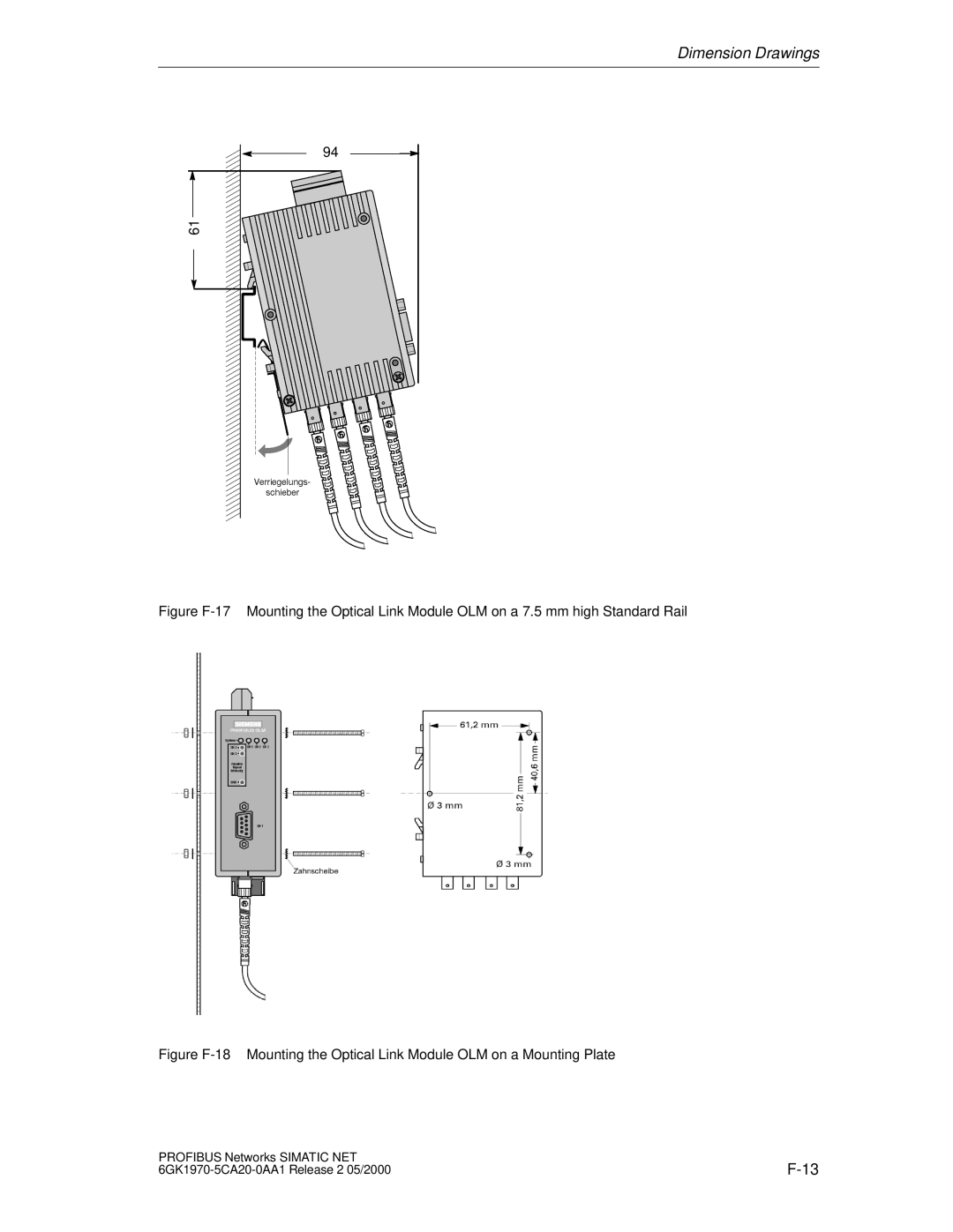 Siemens SIMATIC NET PROFIBUS manual Dimension Drawings 