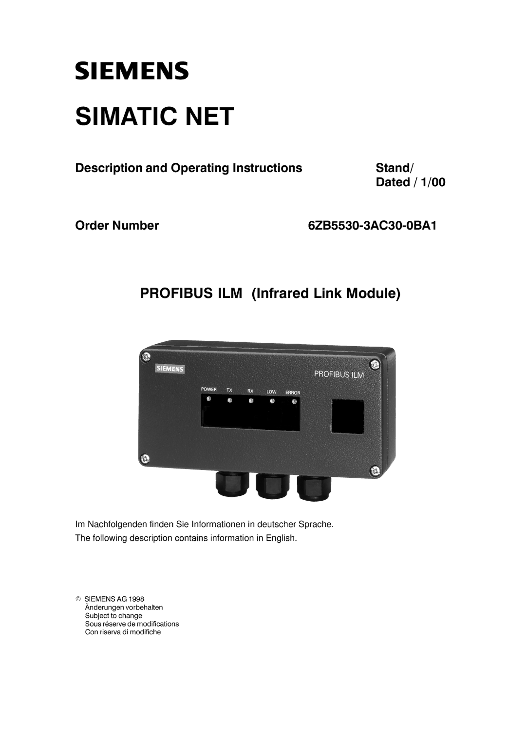 Siemens SIMATIC NET PROFIBUS manual Simatic NET 